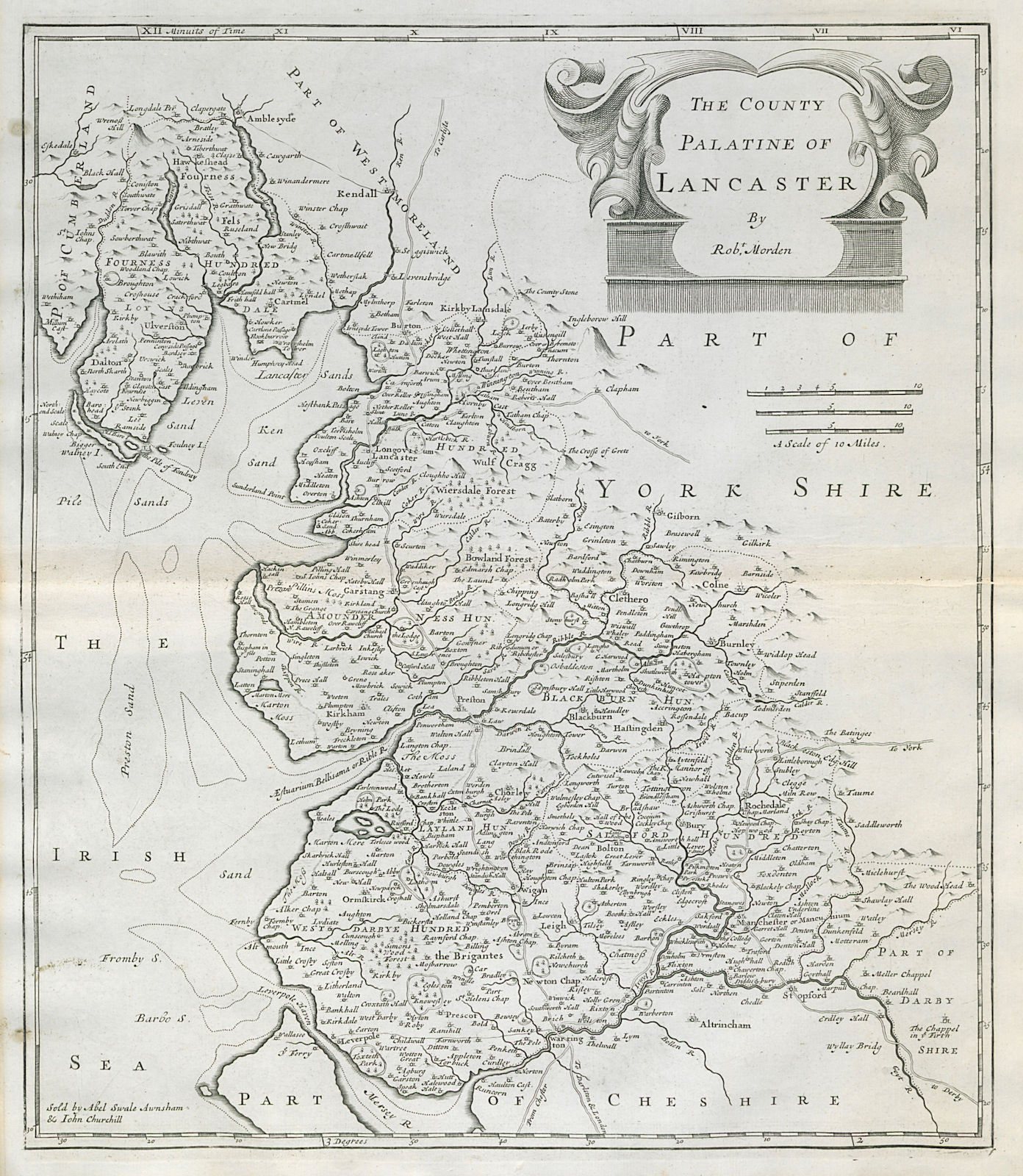 Lancashire. 'THE COUNTY PALATINE OF LANCASTER' by ROBERT MORDEN 1722 old map