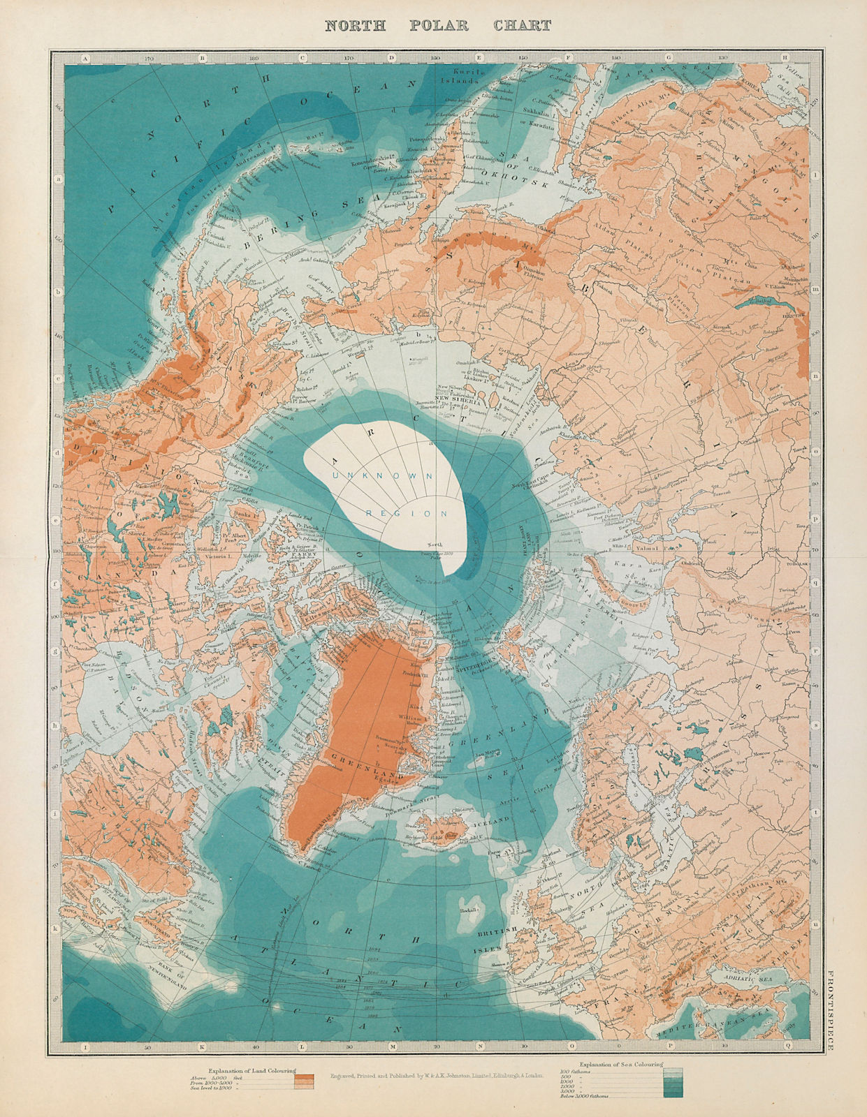 ARCTIC. Show's Peary claim to have reached North Pole. JOHNSTON 1915 old map