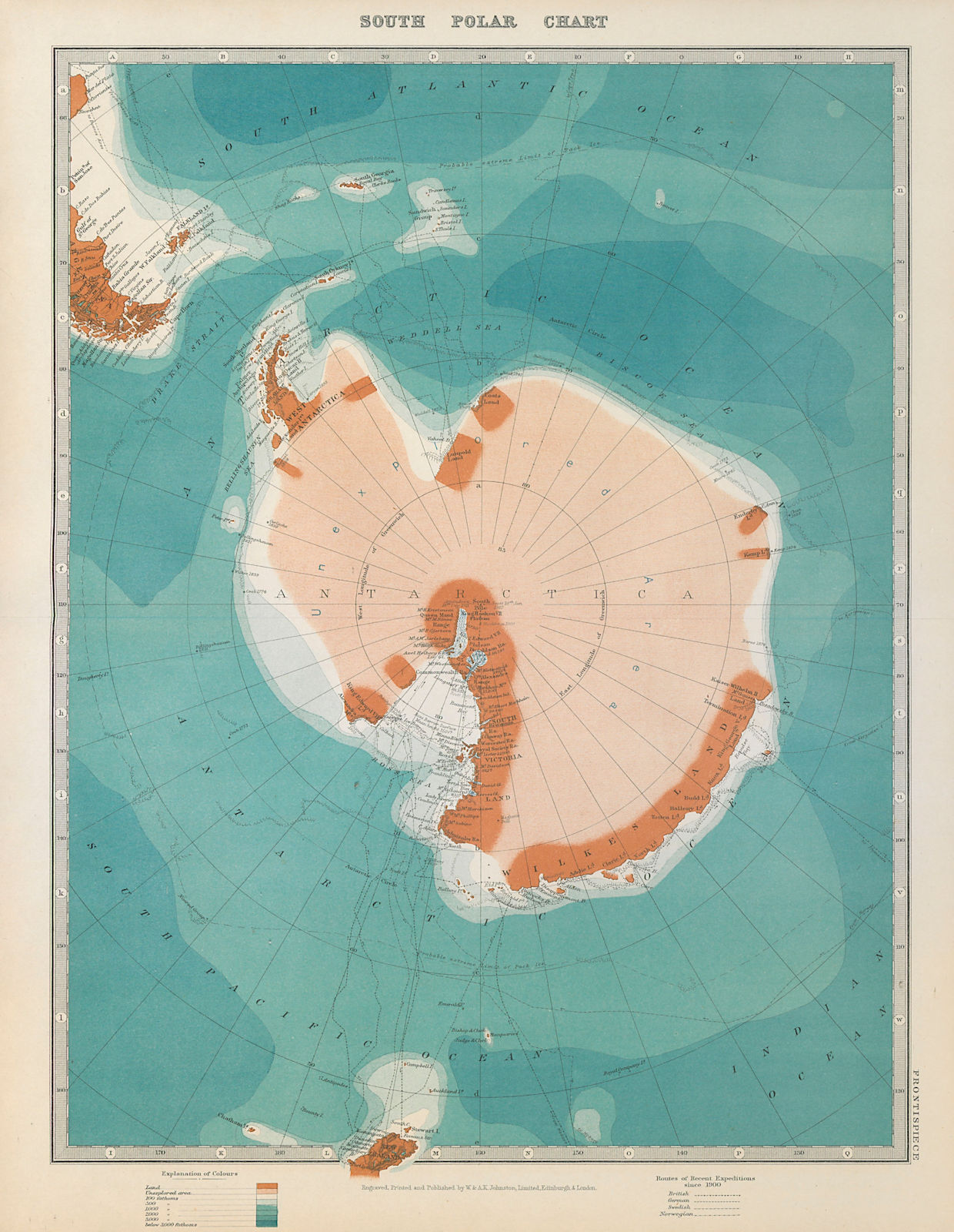 ANTARCTIC. Shows Amundsen reached South Pole in 1911. JOHNSTON 1915 old map