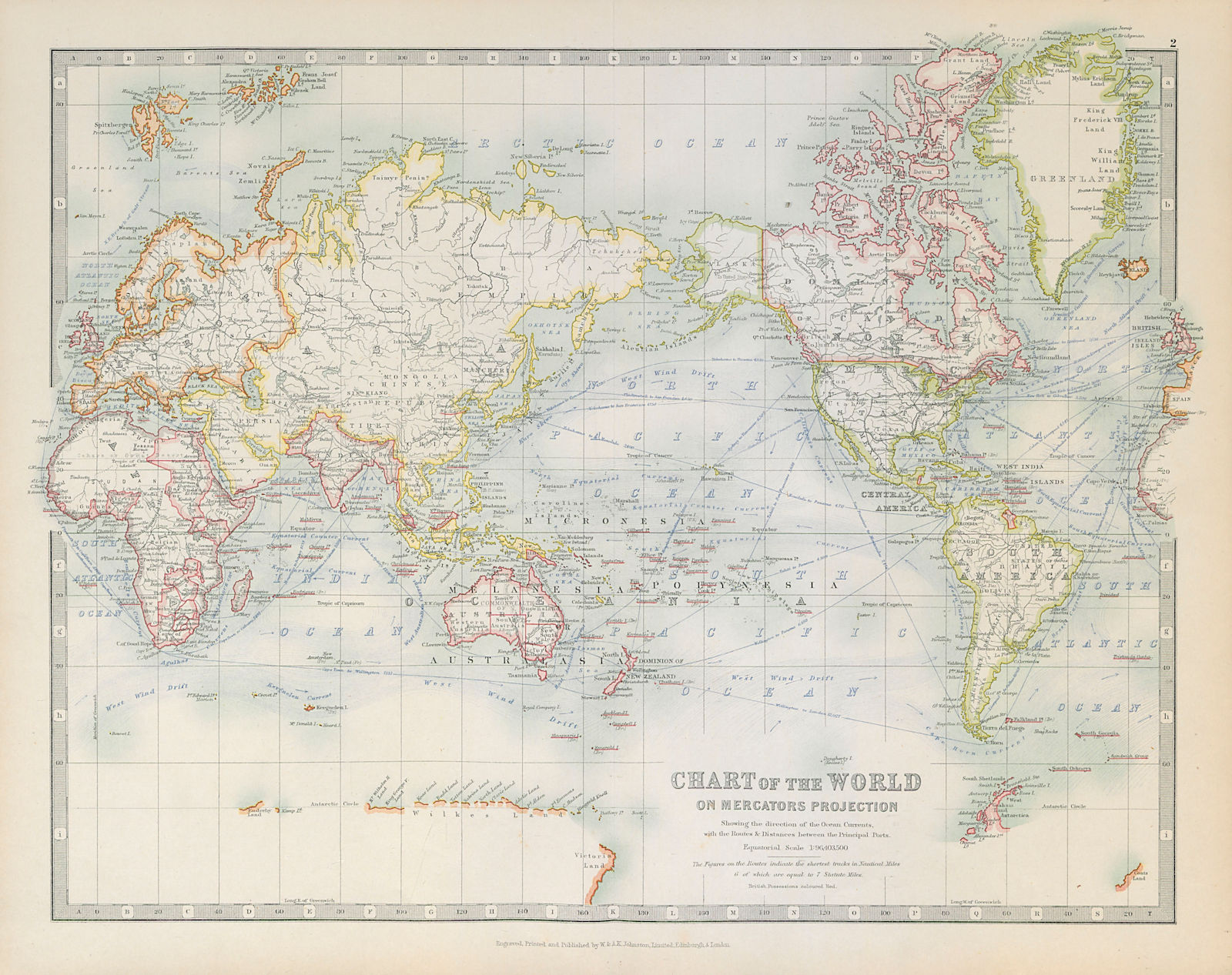 Associate Product WORLD ON MERCATOR'S PROJECTION unusually Pacific-centred. JOHNSTON 1915 map