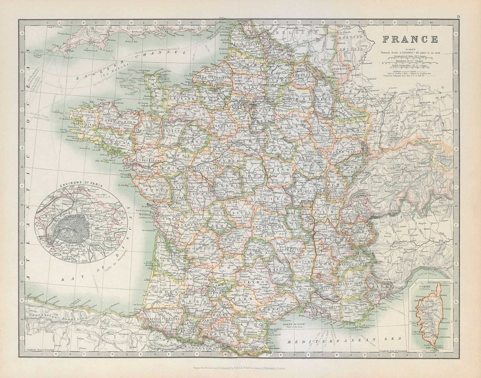 Associate Product FRANCE showing important battlefields and dates. JOHNSTON 1915 old antique map