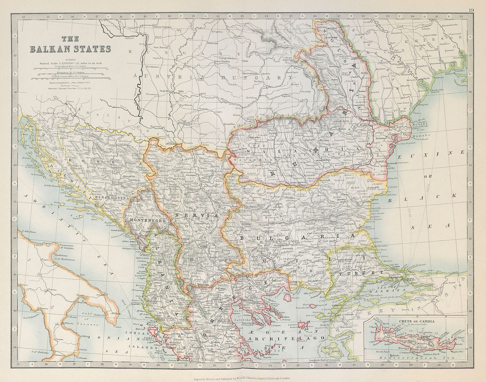 BALKAN STATES. Key battlefields & dates. Bulgaria Wallachia. JOHNSTON 1915 map