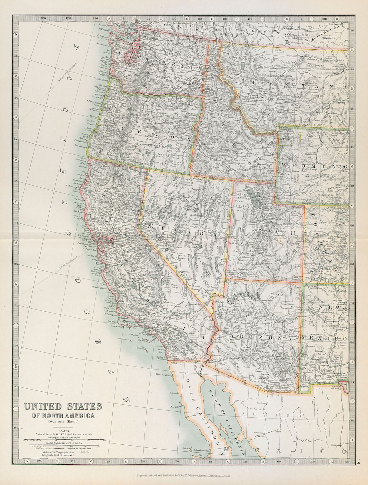 Associate Product UNITED STATES of AMERICA WESTERN SHEET. USA. Pacific States. JOHNSTON 1915 map
