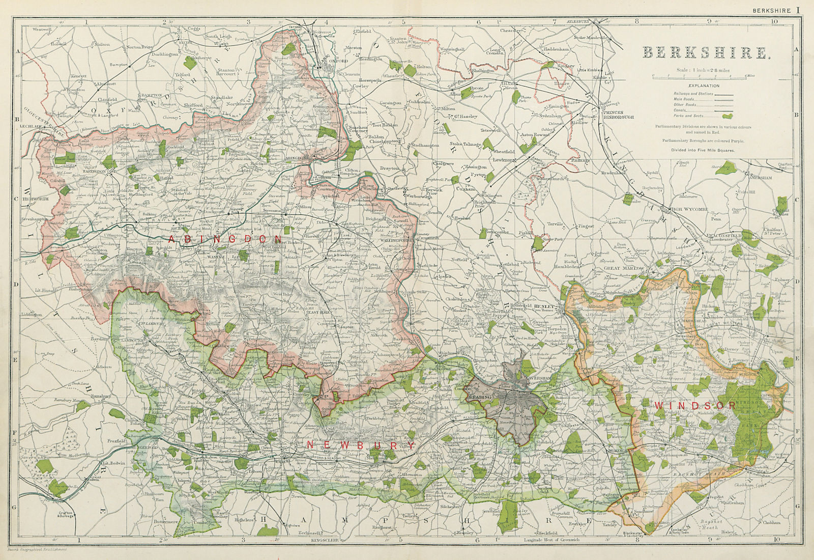 Associate Product BERKSHIRE. Showing Parliamentary divisions, boroughs & parks. BACON 1920 map