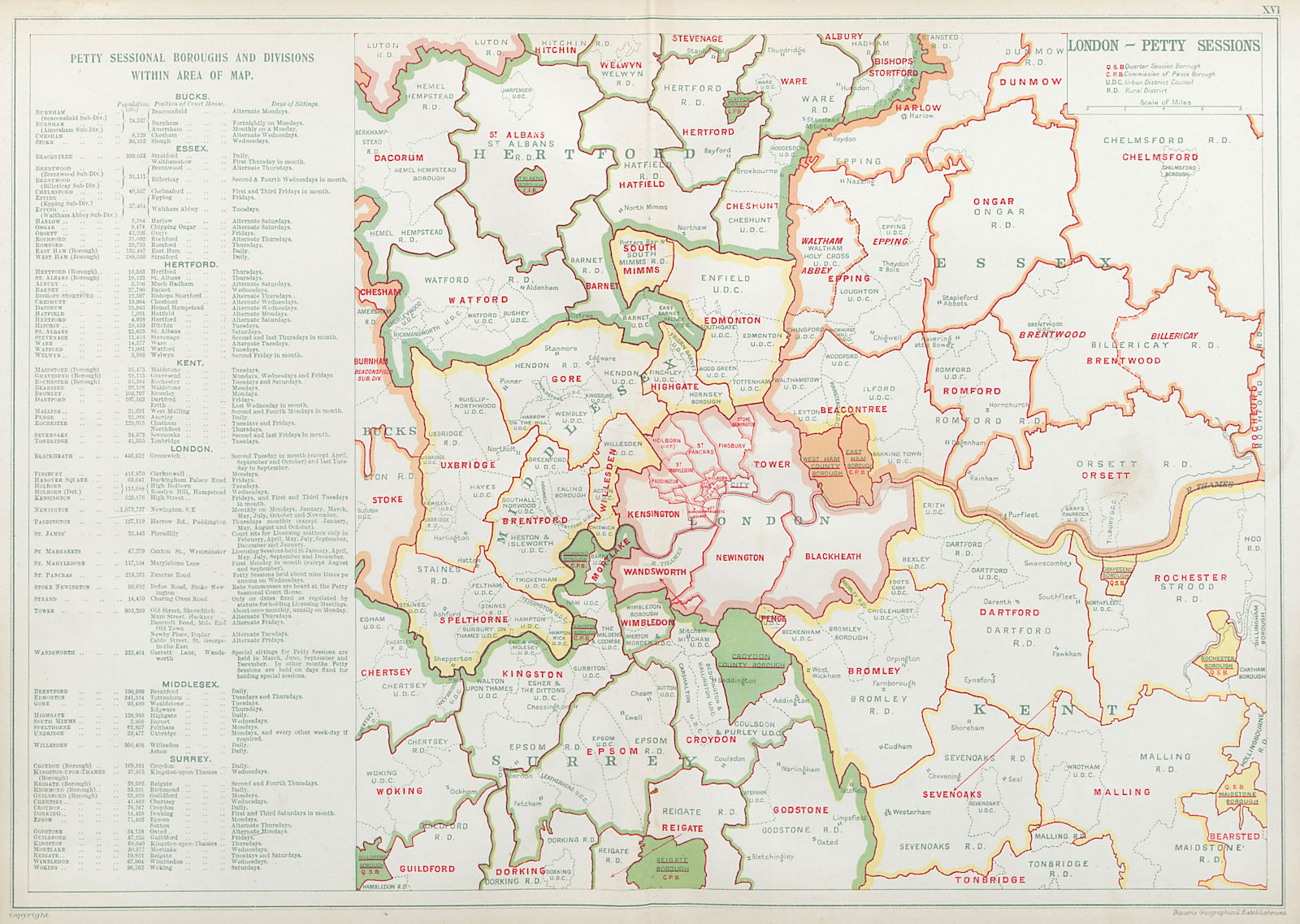 Associate Product LONDON PETTY SESSIONS/sessional boroughs/divisions. Law. Courts. BACON 1920 map