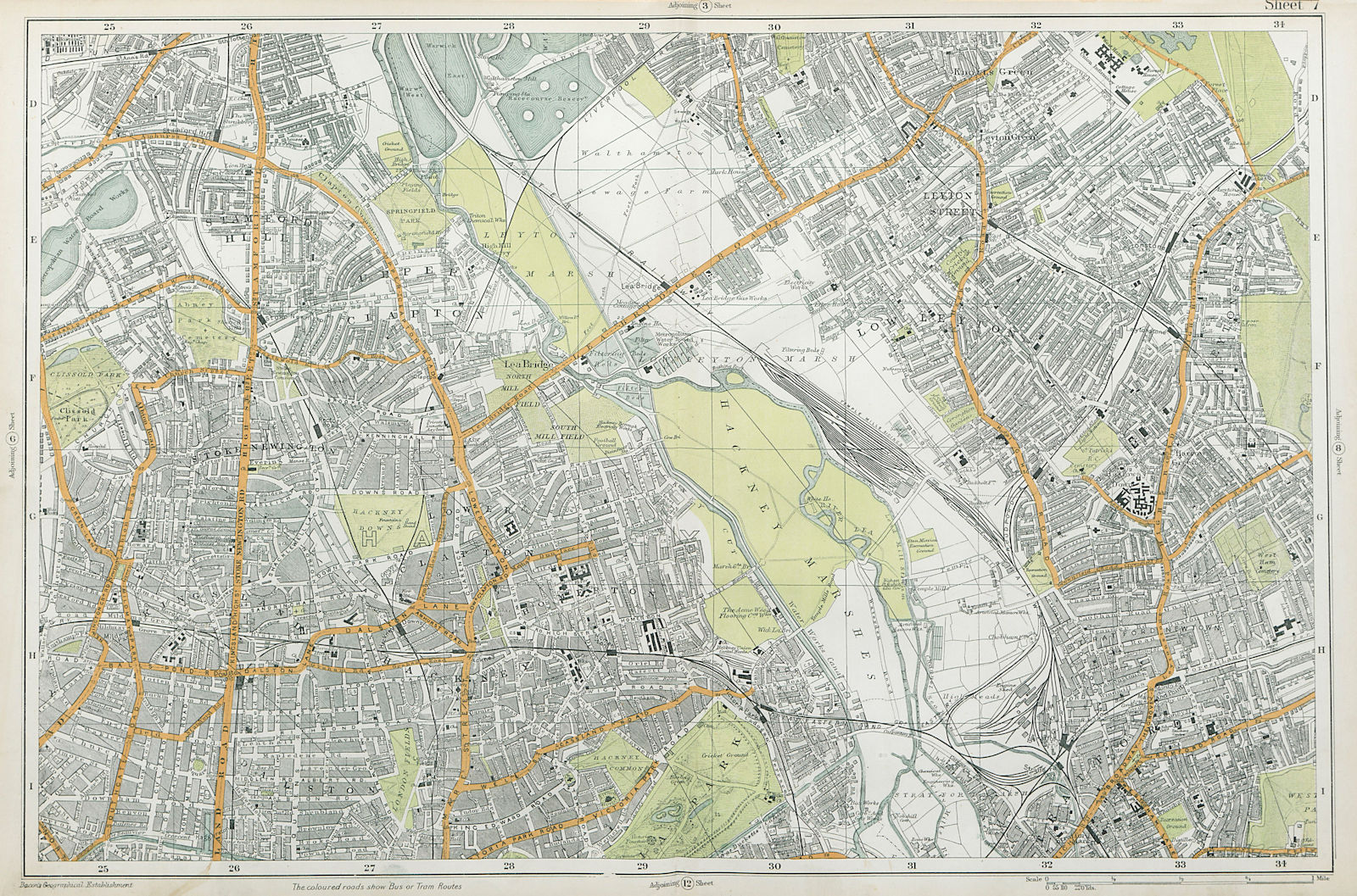 HACKNEY STRATFORD LEYTON/STONE STOKE NEWINGTON Clapton Dalston. BACON  1920 map