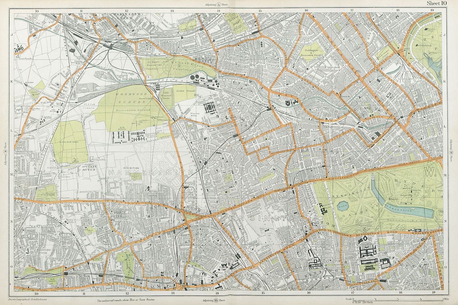 Associate Product LONDON Notting Hill Kensington St Johns Wd Hammersmith Bayswater BACON  1920 map