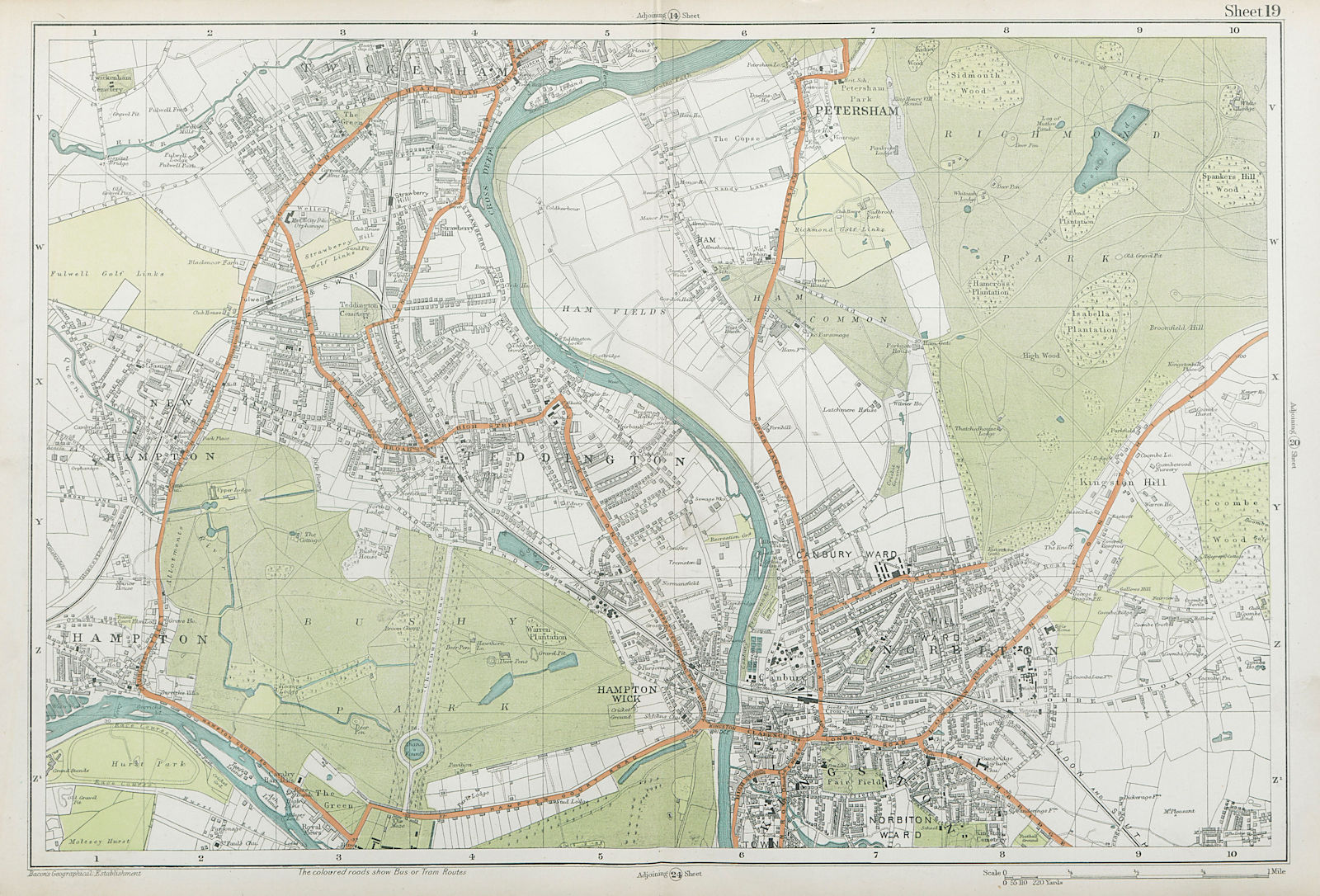 SW LONDON Twickenham Kingston Teddington Hampton Richmond. BACON  1920 old map