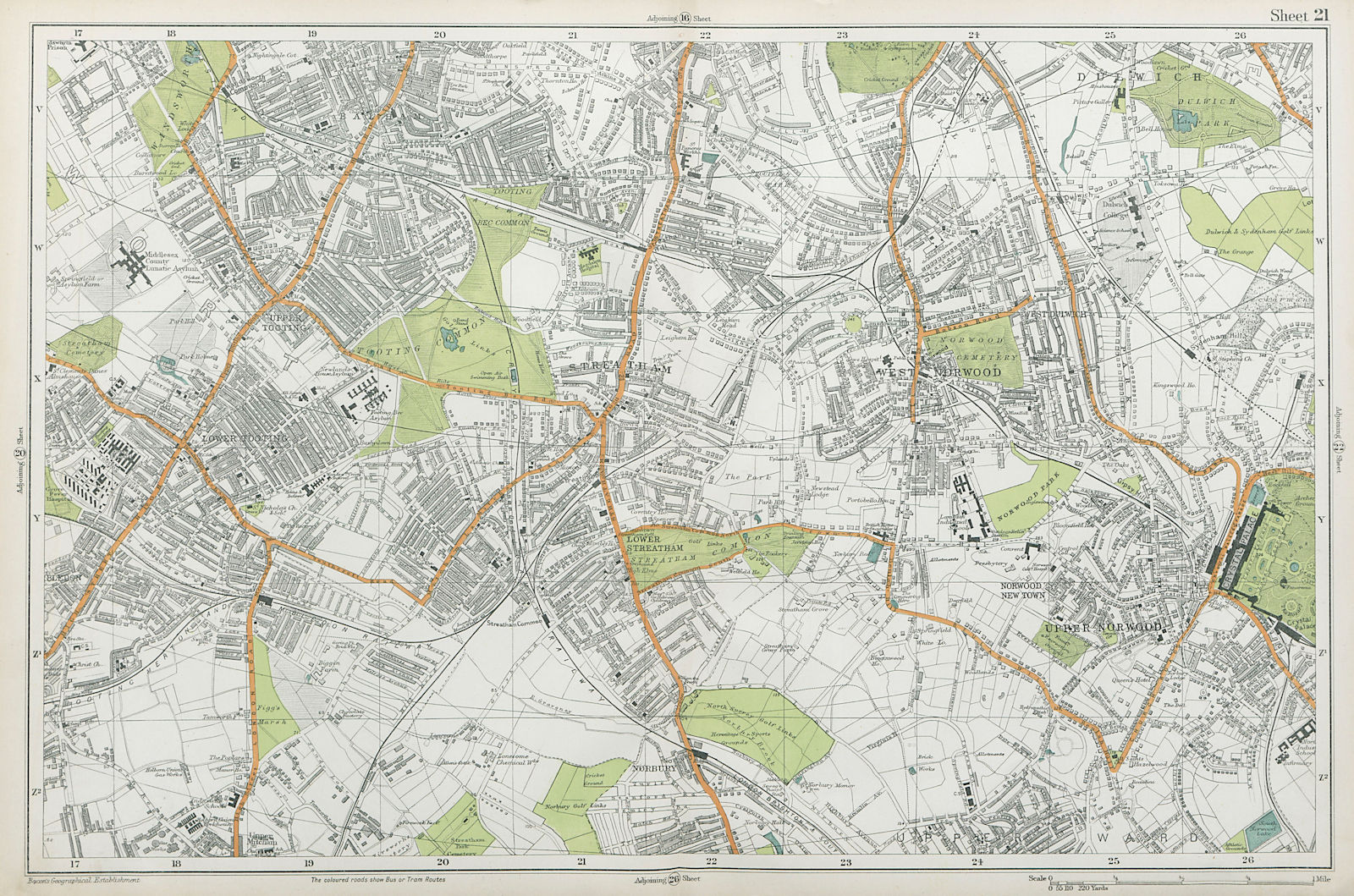 STREATHAM Mitcham Balham Tooting Streatham Norwood Dulwich. BACON  1920 map