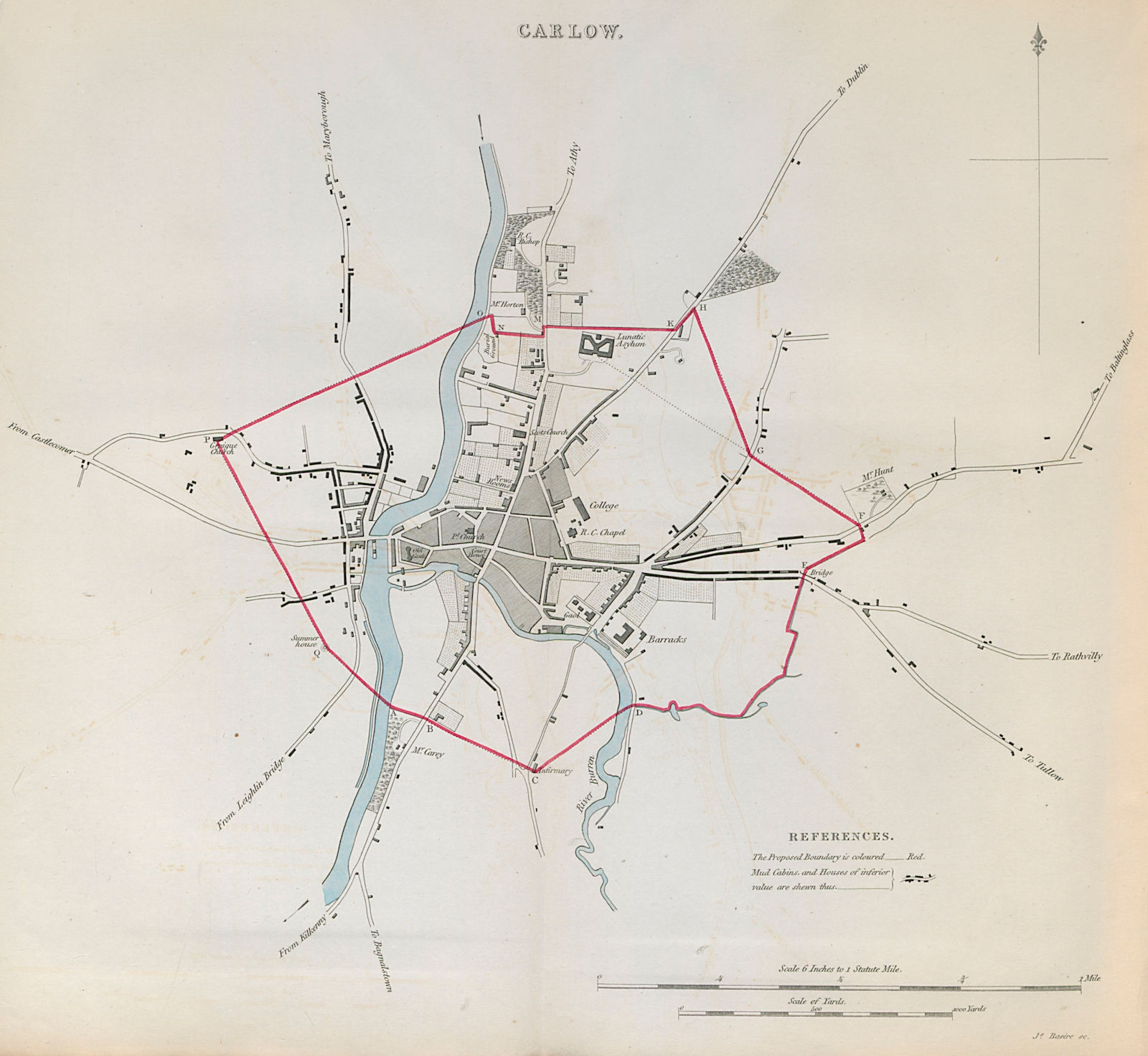 CARLOW town/borough plan. REFORM ACT. Leinster 1832 old antique map chart