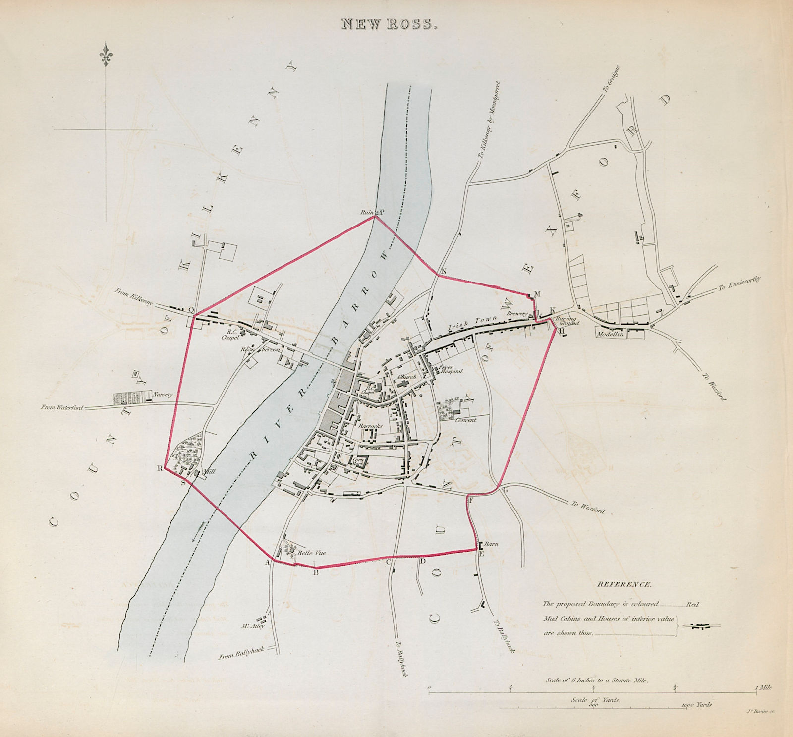 NEW ROSS town/borough plan. REFORM ACT. County Wexford. Leinster 1832 old map