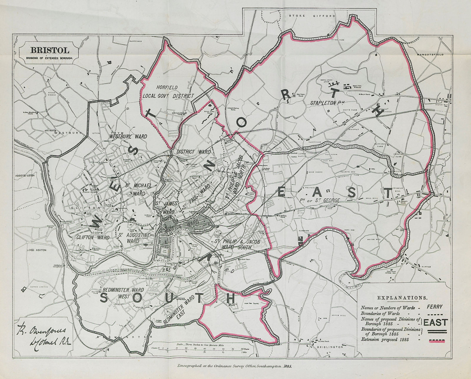 Associate Product Bristol Parliamentary Borough. Clifton Bedminster. BOUNDARY COMMISSION 1885 map