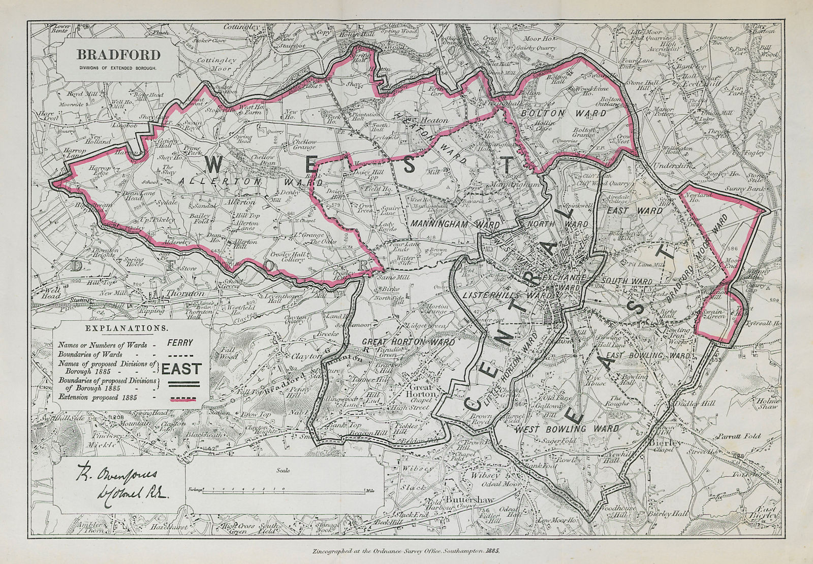 Associate Product Bradford Parliamentary Borough. Allerton. BOUNDARY COMMISSION 1885 old map