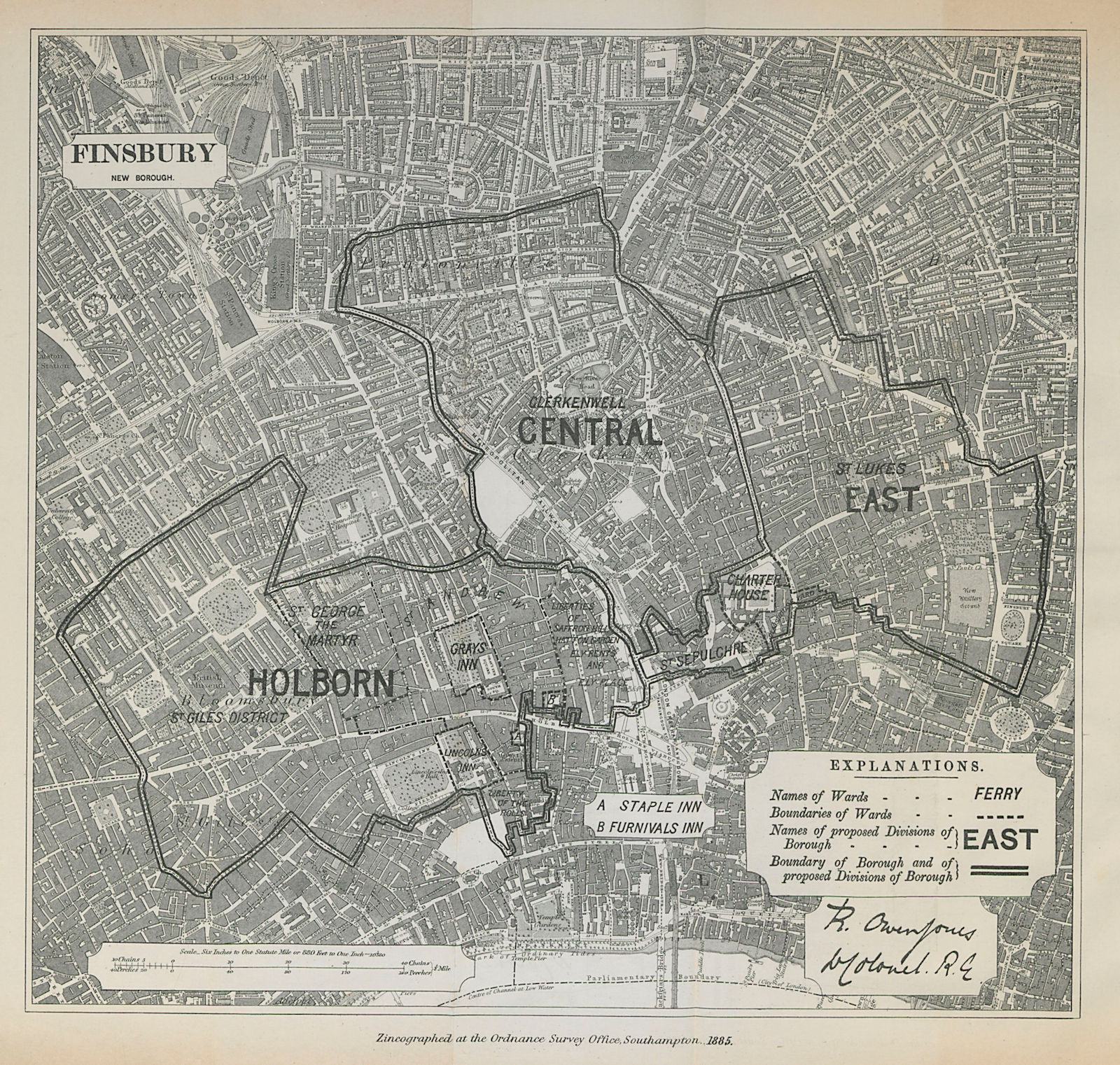 Finsbury Parliamentary Borough. Holborn Clerkenwell BOUNDARY COMMISSION 1885 map