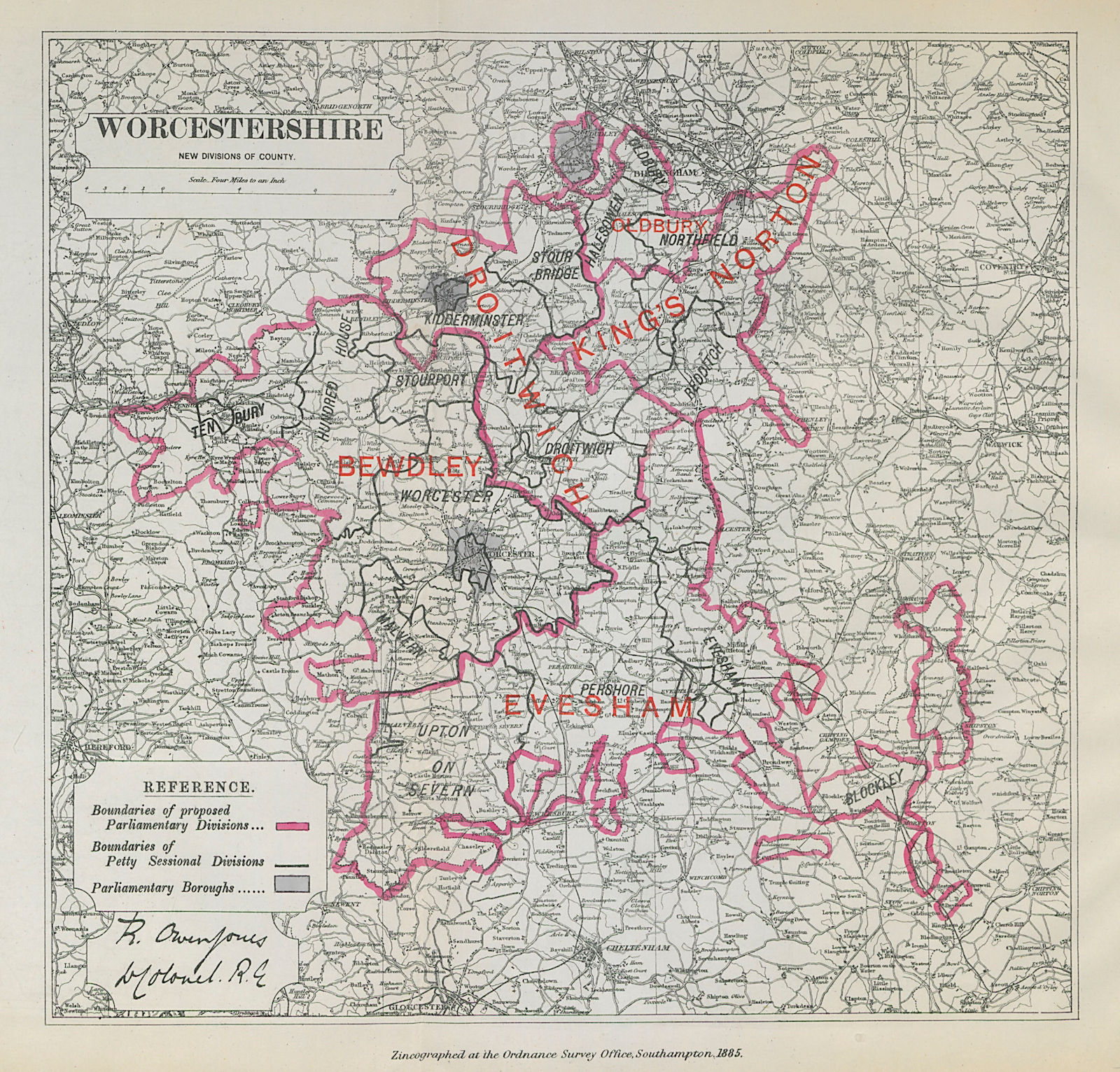 Associate Product Worcestershire Parliamentary Divisions. Droitwich. BOUNDARY COMMISSION 1885 map