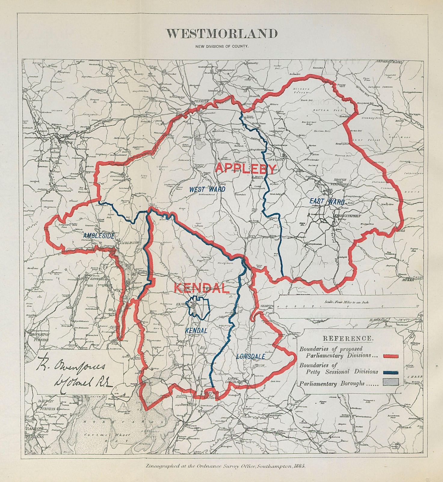 Associate Product Westmorland Parliamentary Divisions. Appleby Kendal BOUNDARY COMMISSION 1885 map