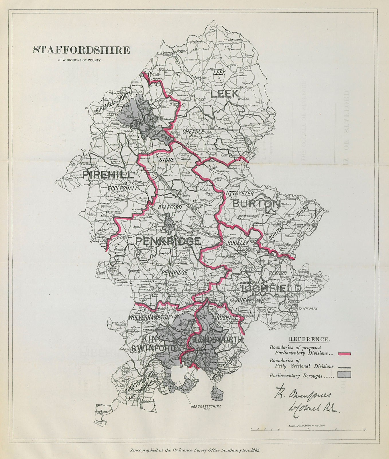 Staffordshire Parliamentary Divisions. Lichfield. BOUNDARY COMMISSION 1885 map