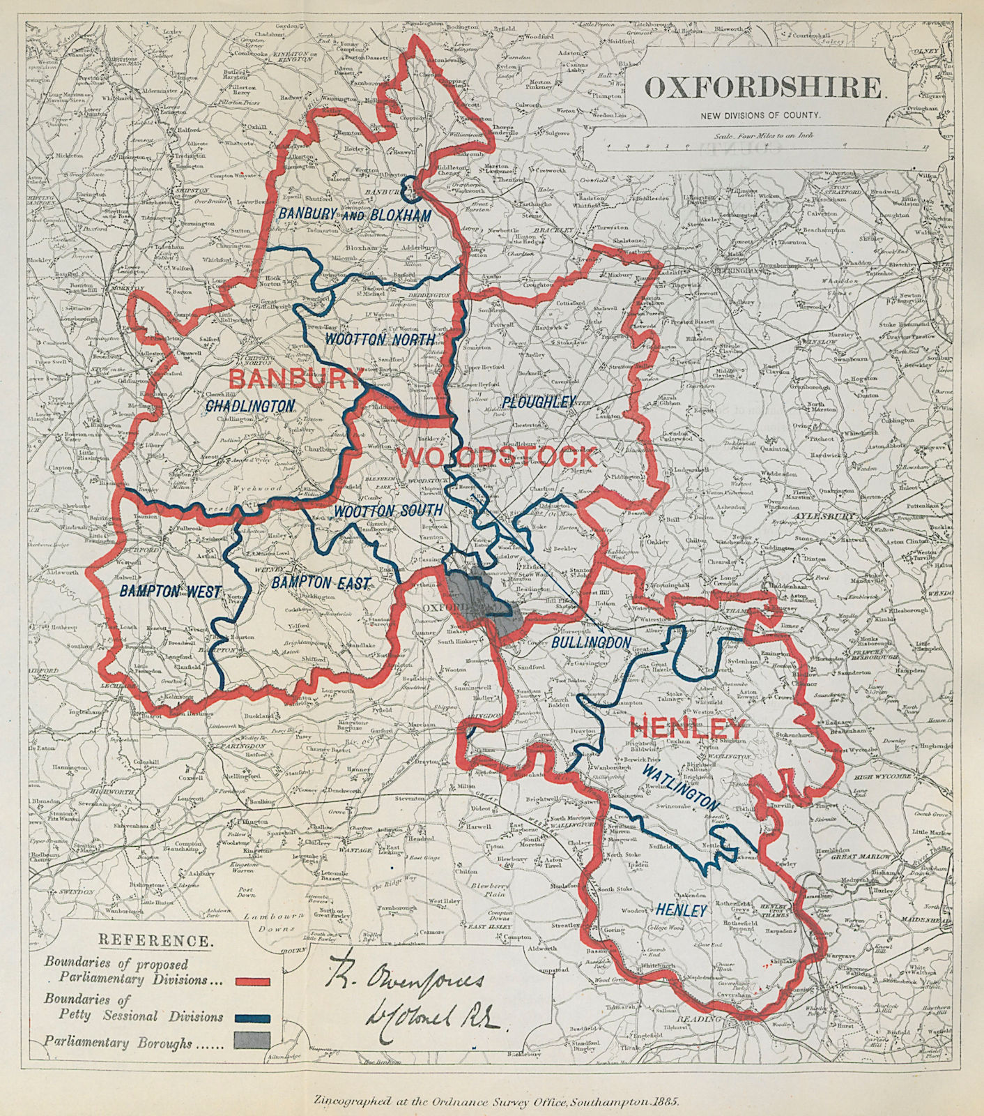 Associate Product Oxfordshire Parliamentary Divisions. Banbury Henley BOUNDARY COMMISSION 1885 map