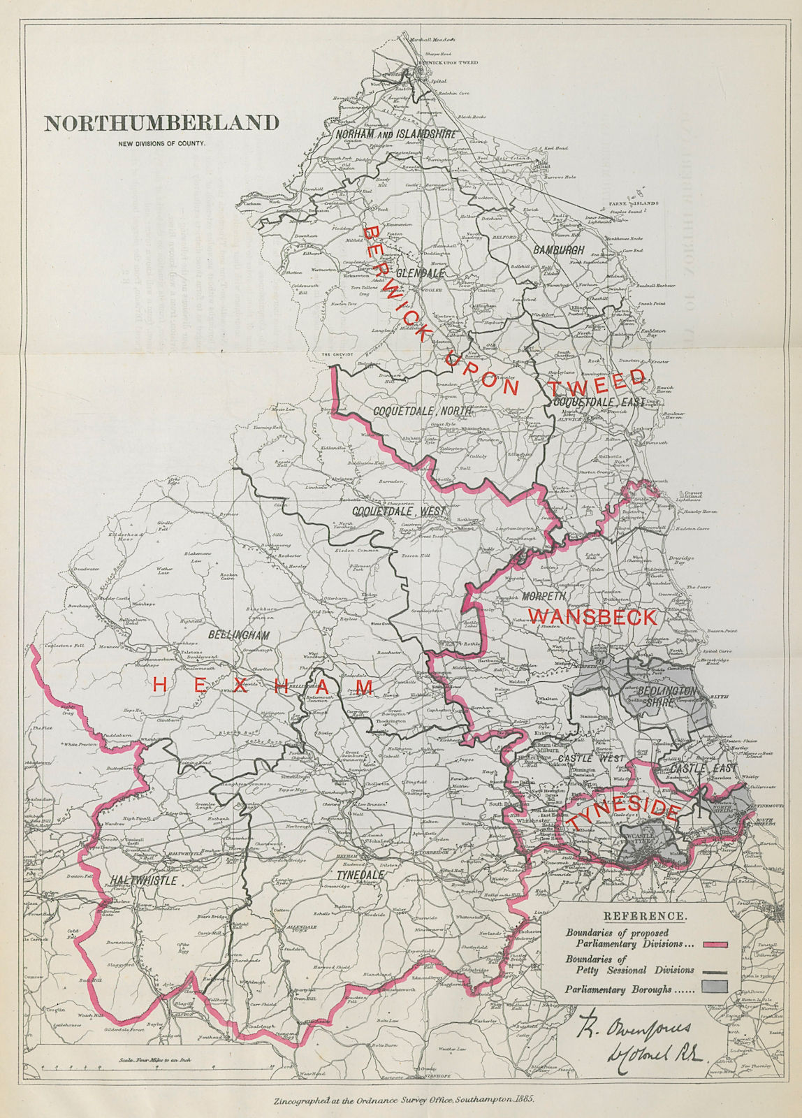 Northumberland Parliamentary Divisions. Tyneside. BOUNDARY COMMISSION 1885 map