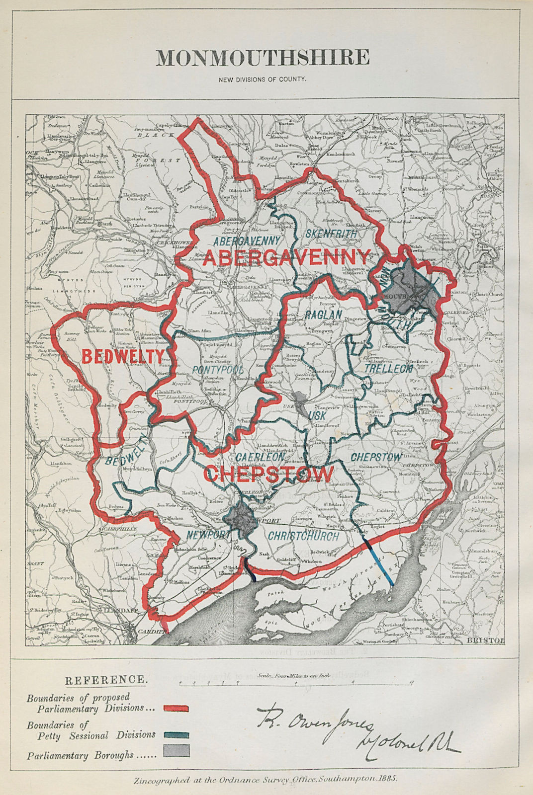 Associate Product Monmouthshire Parliamentary Divisions. Chepstow. BOUNDARY COMMISSION 1885 map