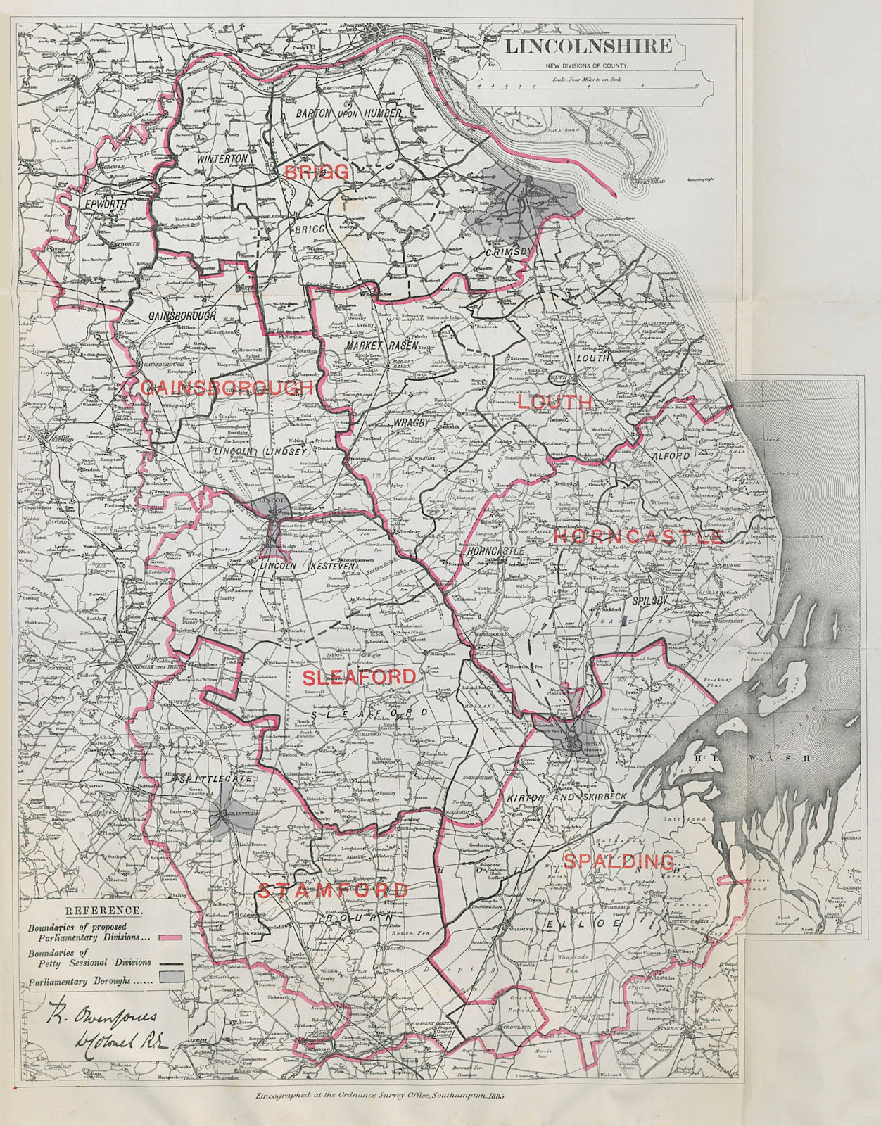 Associate Product Lincolnshire Parliamentary Divisions. Sleaford. BOUNDARY COMMISSION 1885 map
