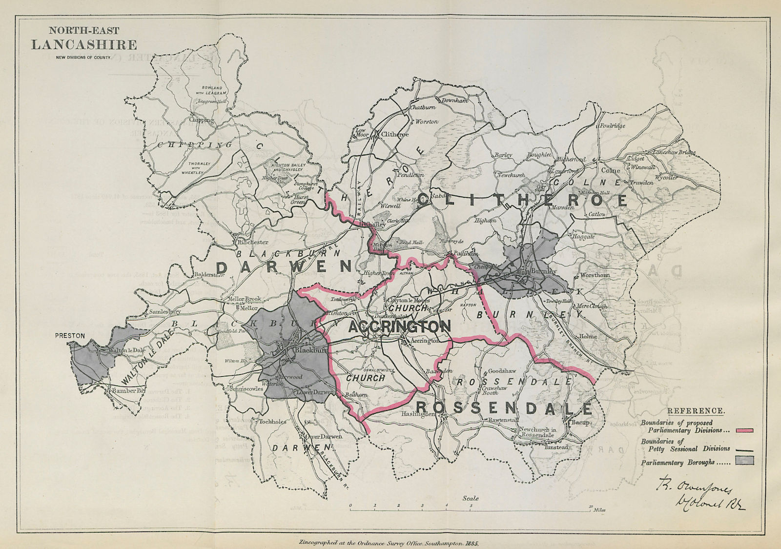 North East Lancashire Parliamentary Divisions. BOUNDARY COMMISSION 1885 map