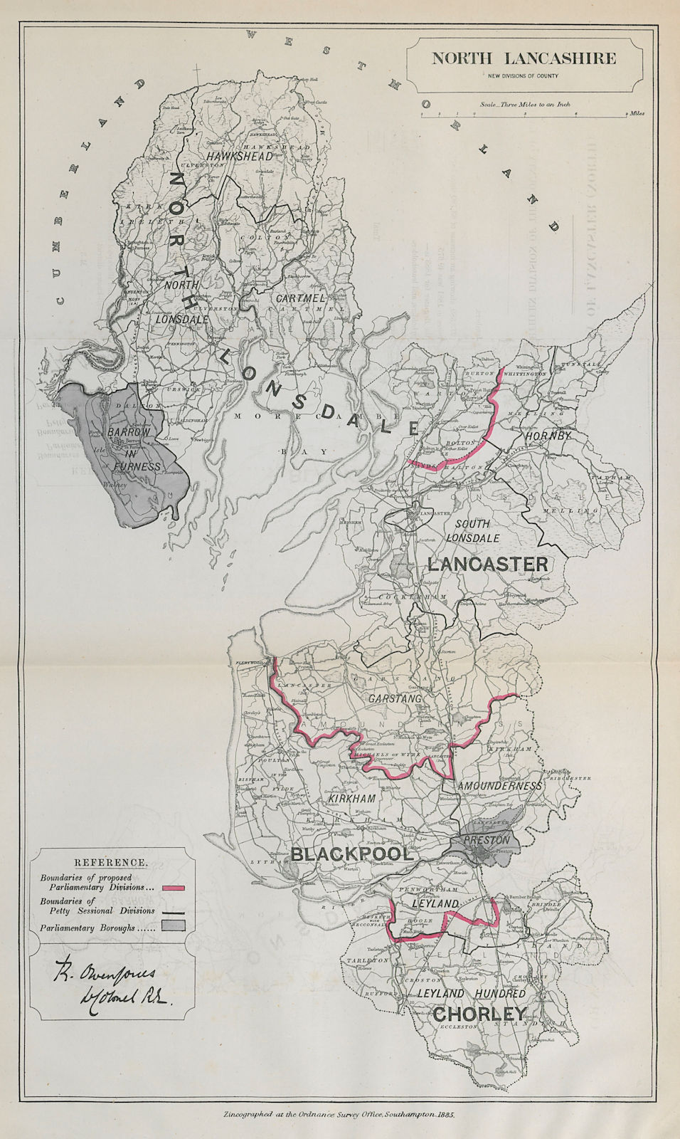 Associate Product North Lancashire Parliamentary Divisions. Blackpool BOUNDARY COMMISSION 1885 map