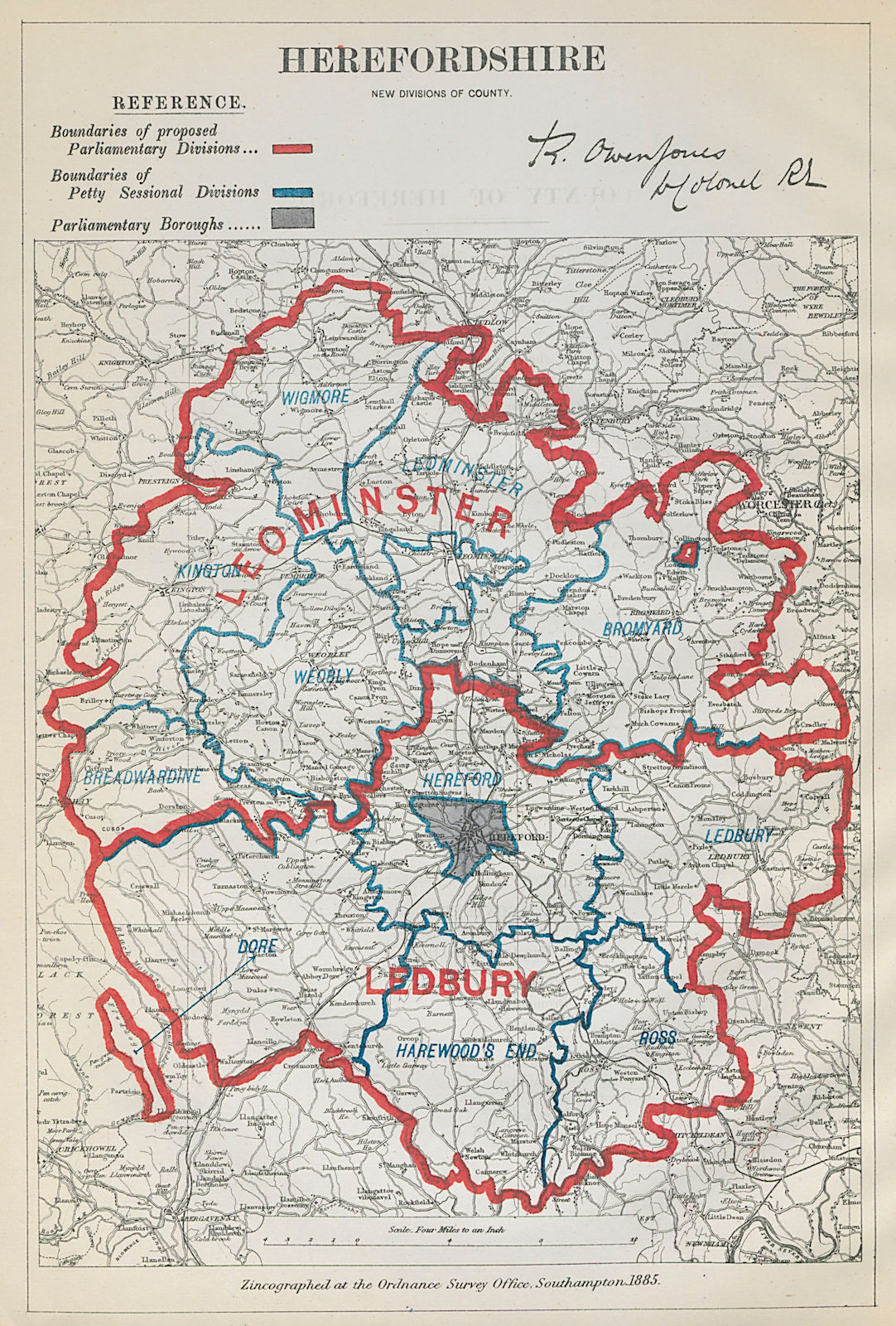 Associate Product Herefordshire Parliamentary Divisions. Leominster. BOUNDARY COMMISSION 1885 map