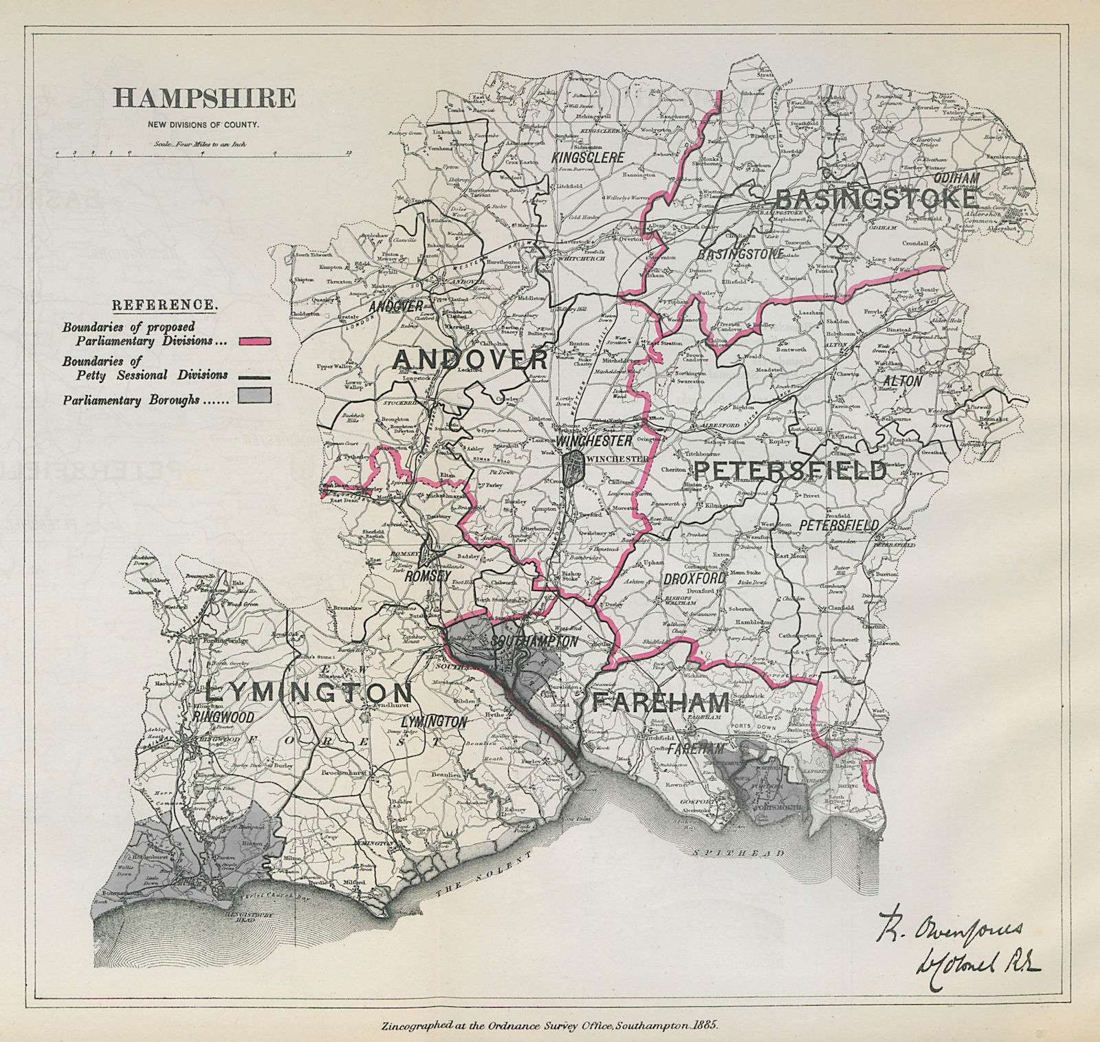Associate Product Hampshire Parliamentary Divisions Andover Lymington BOUNDARY COMMISSION 1885 map