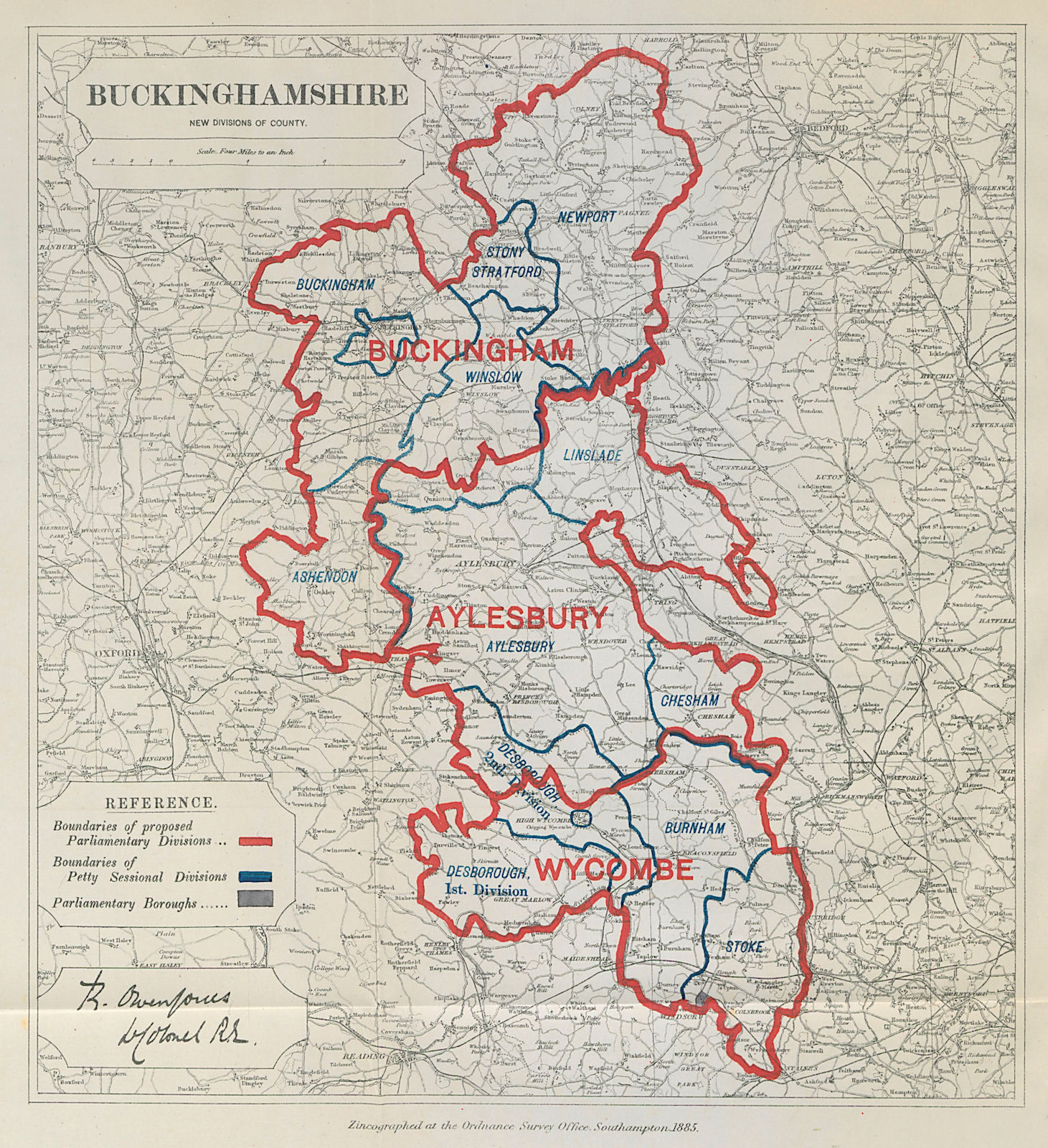 Associate Product Buckinghamshire Parliamentary Divisions. Wycombe. BOUNDARY COMMISSION 1885 map