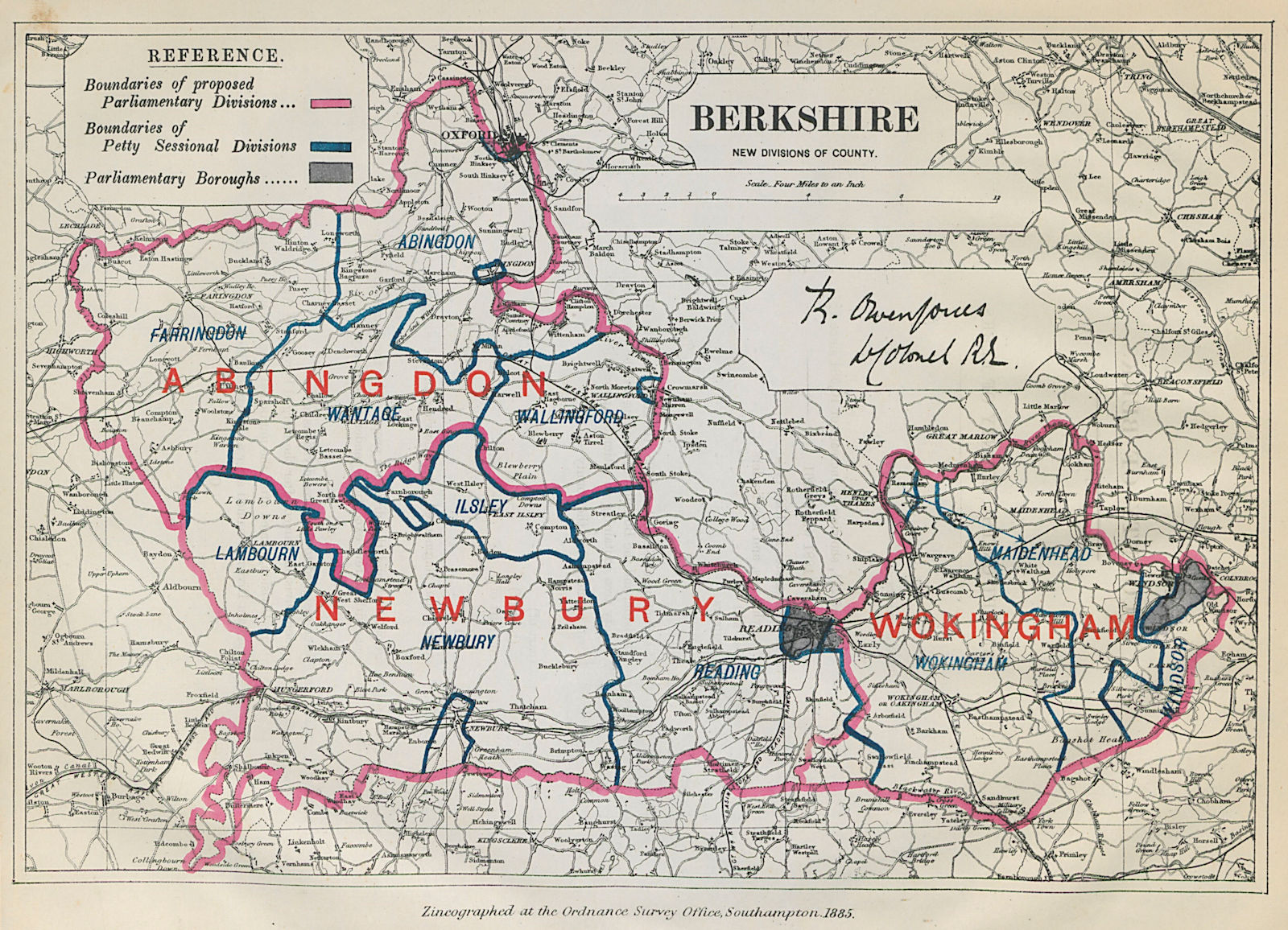 Associate Product Berkshire Parliamentary Divisions. Abingdon Newbury BOUNDARY COMMISSION 1885 map