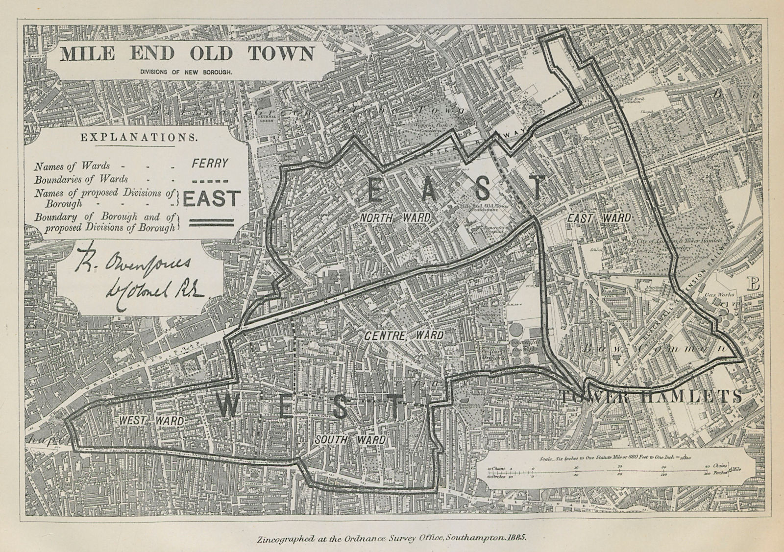 Mile End Old Town Parliamentary Borough Stepney Bow BOUNDARY COMMISSION 1885 map