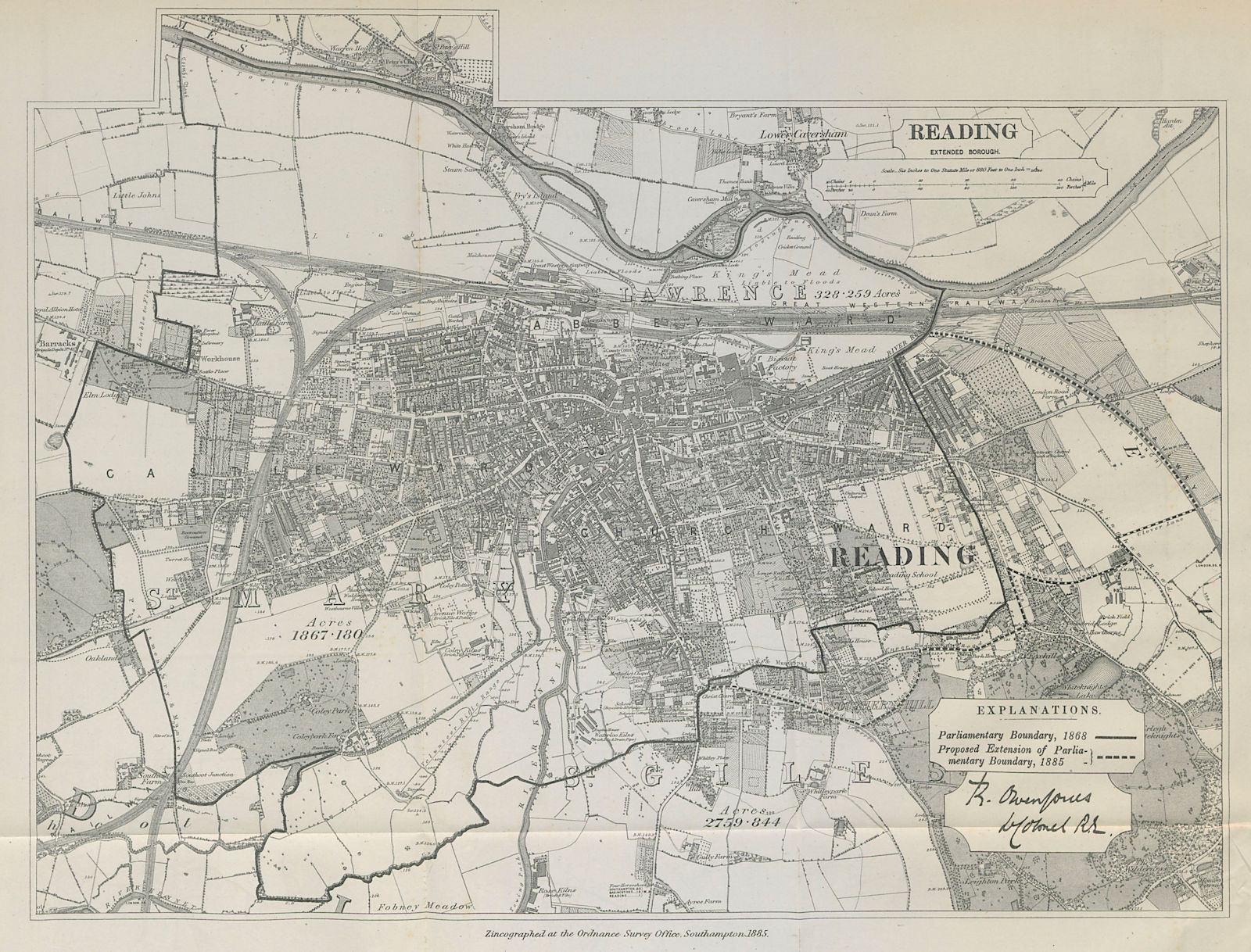 Reading Parliamentary Borough. Berkshire. BOUNDARY COMMISSION. Jones 1885 map