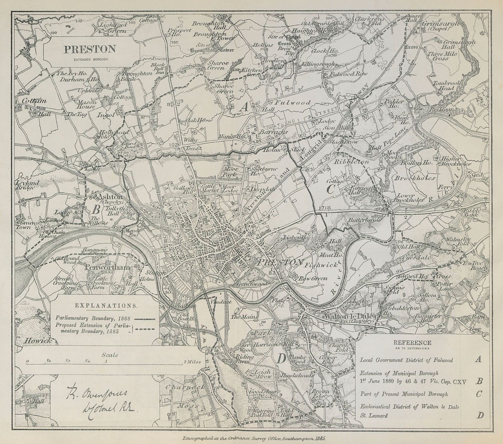 Preston Parliamentary Borough. Lancashire. BOUNDARY COMMISSION. Jones 1885 map