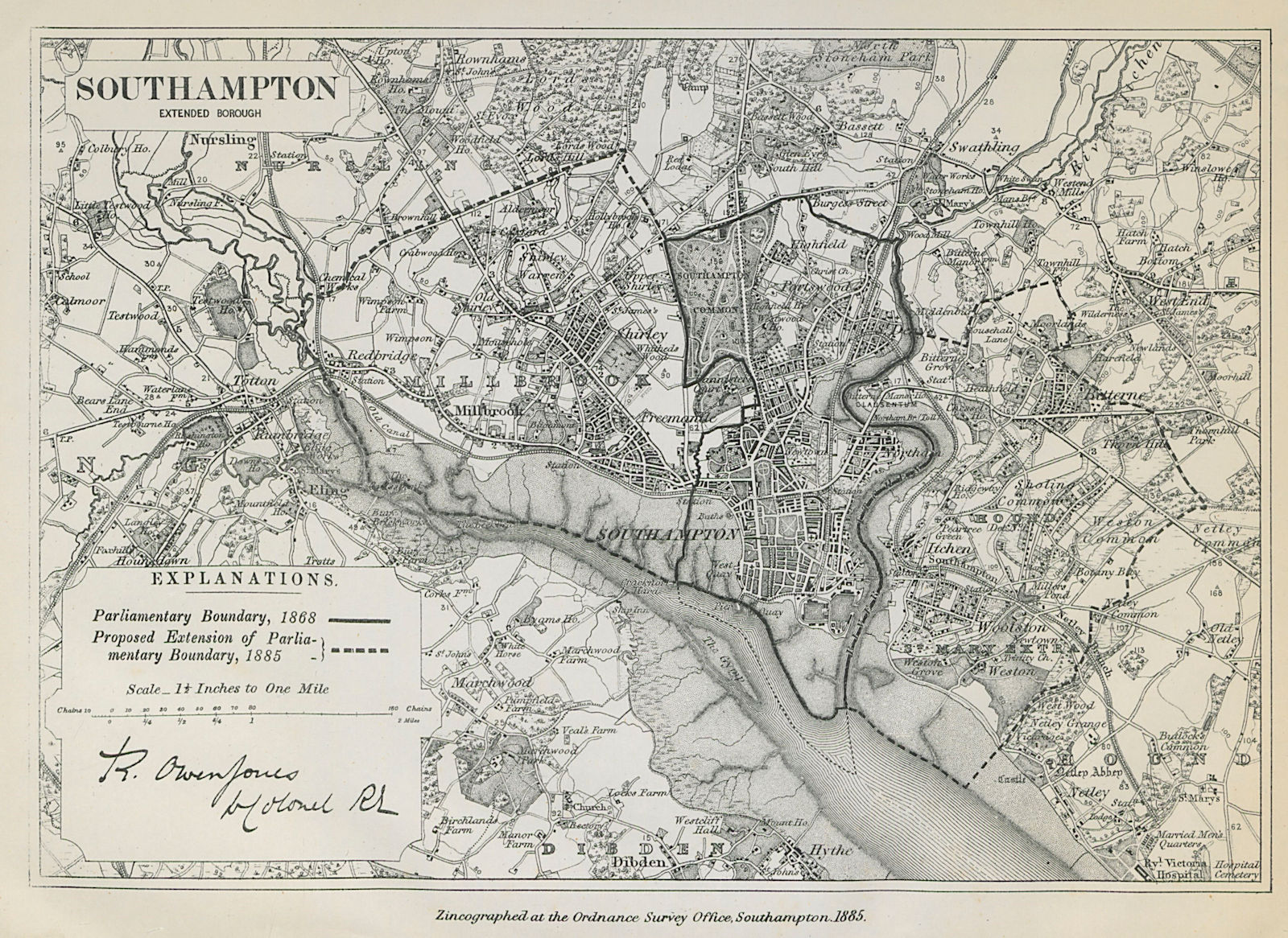 Southampton Parliamentary Borough. Millbrook. BOUNDARY COMMISSION 1885 old map