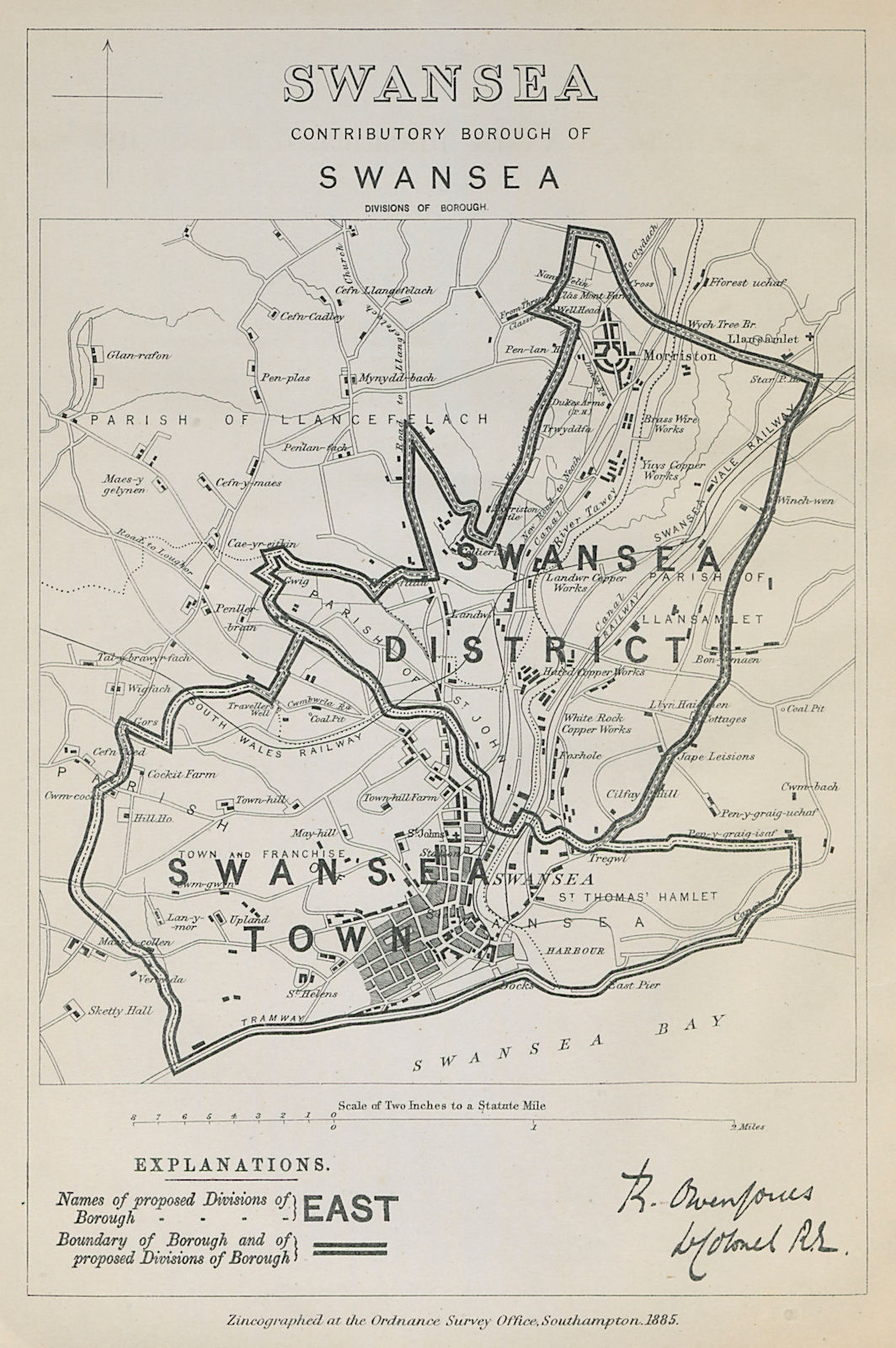 Associate Product Swansea Parliamentary Borough. Wales. BOUNDARY COMMISSION. Jones 1885 old map