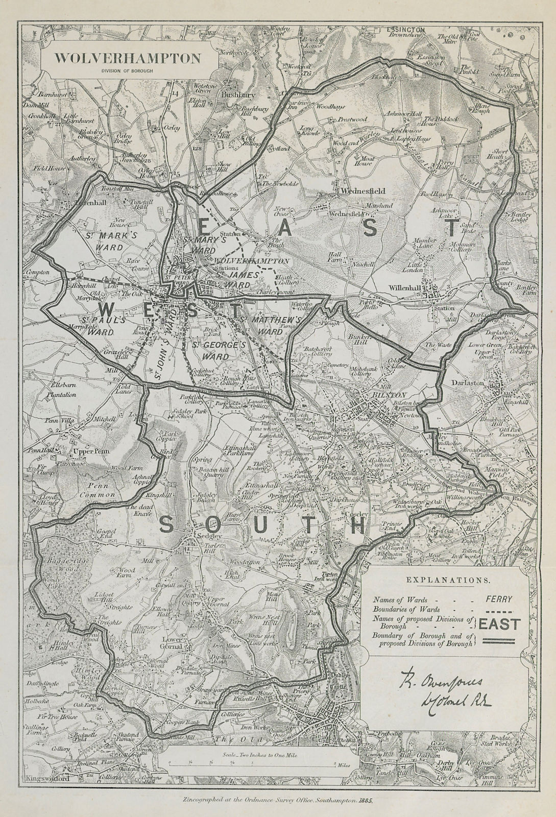 Wolverhampton Parliamentary Borough. Bilston. BOUNDARY COMMISSION 1885 old map