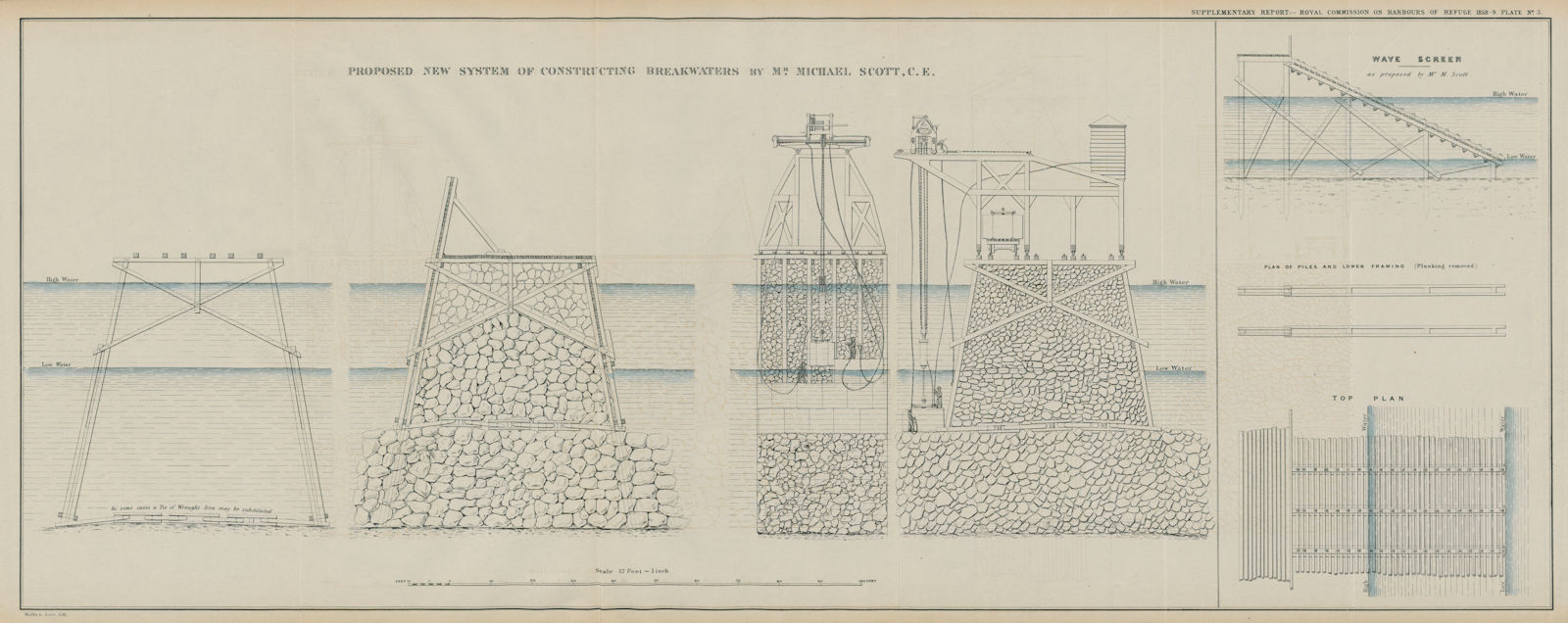 Proposed New System of Constructing Breakwaters by Mr Michael Scott 1859 print