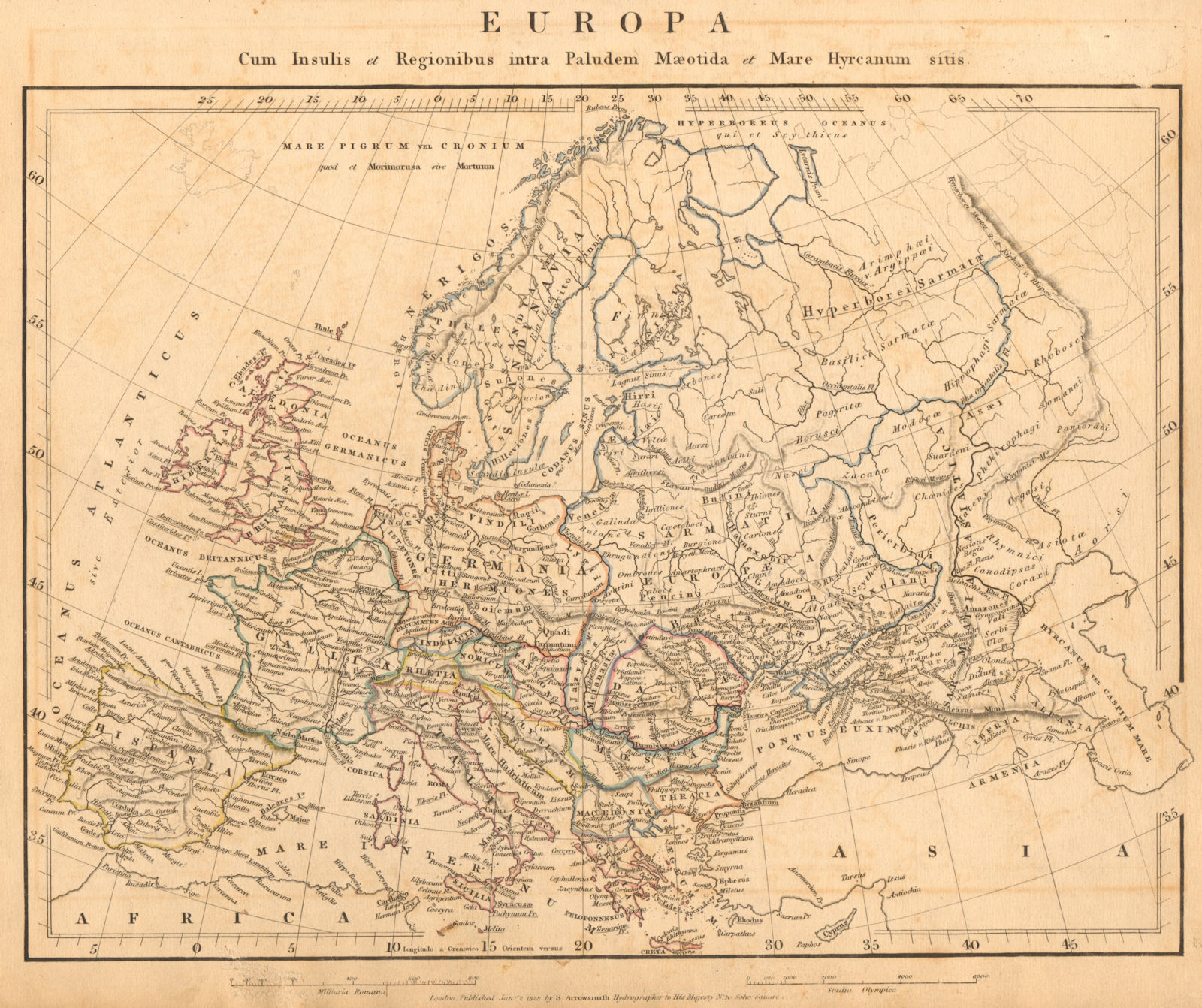 Associate Product ANCIENT ROMAN EUROPE. Europa. Germania Gallia Hispania. ARROWSMITH 1828 map