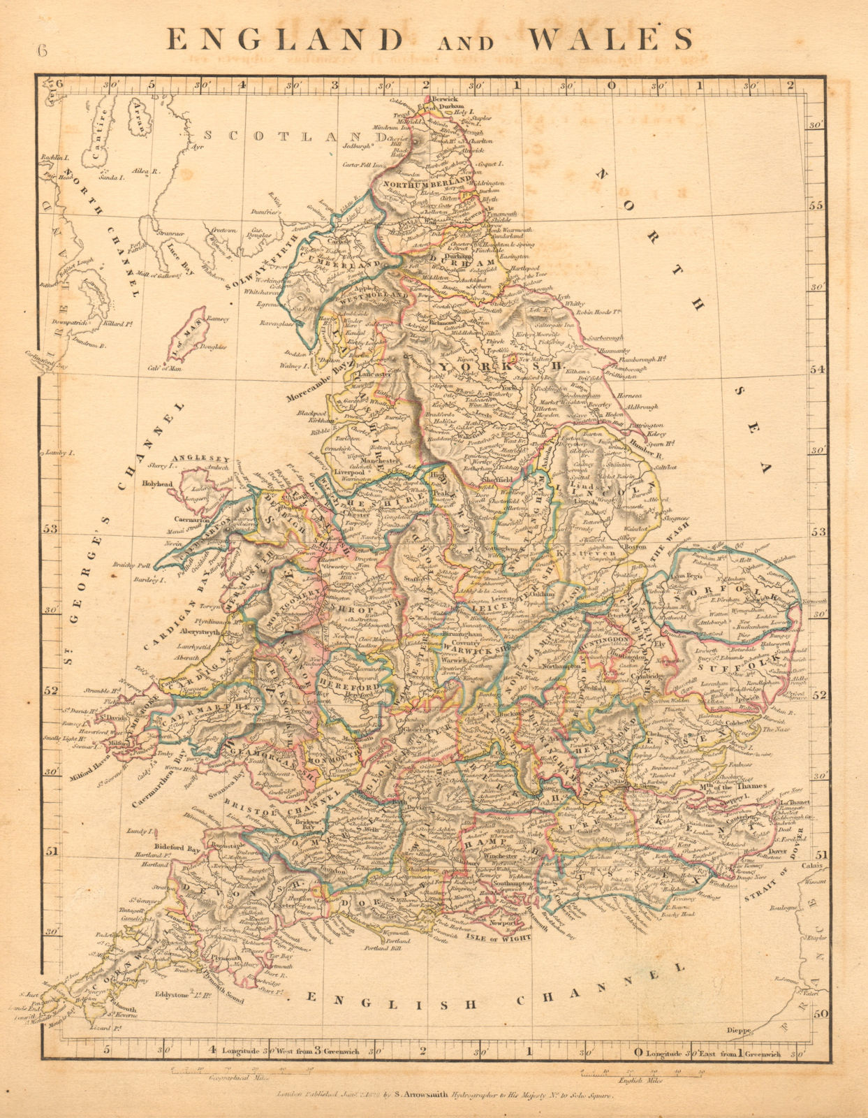 ENGLAND & WALES. Counties Offa's Dyke Hadrian's/Picts' Wall. ARROWSMITH 1828 map