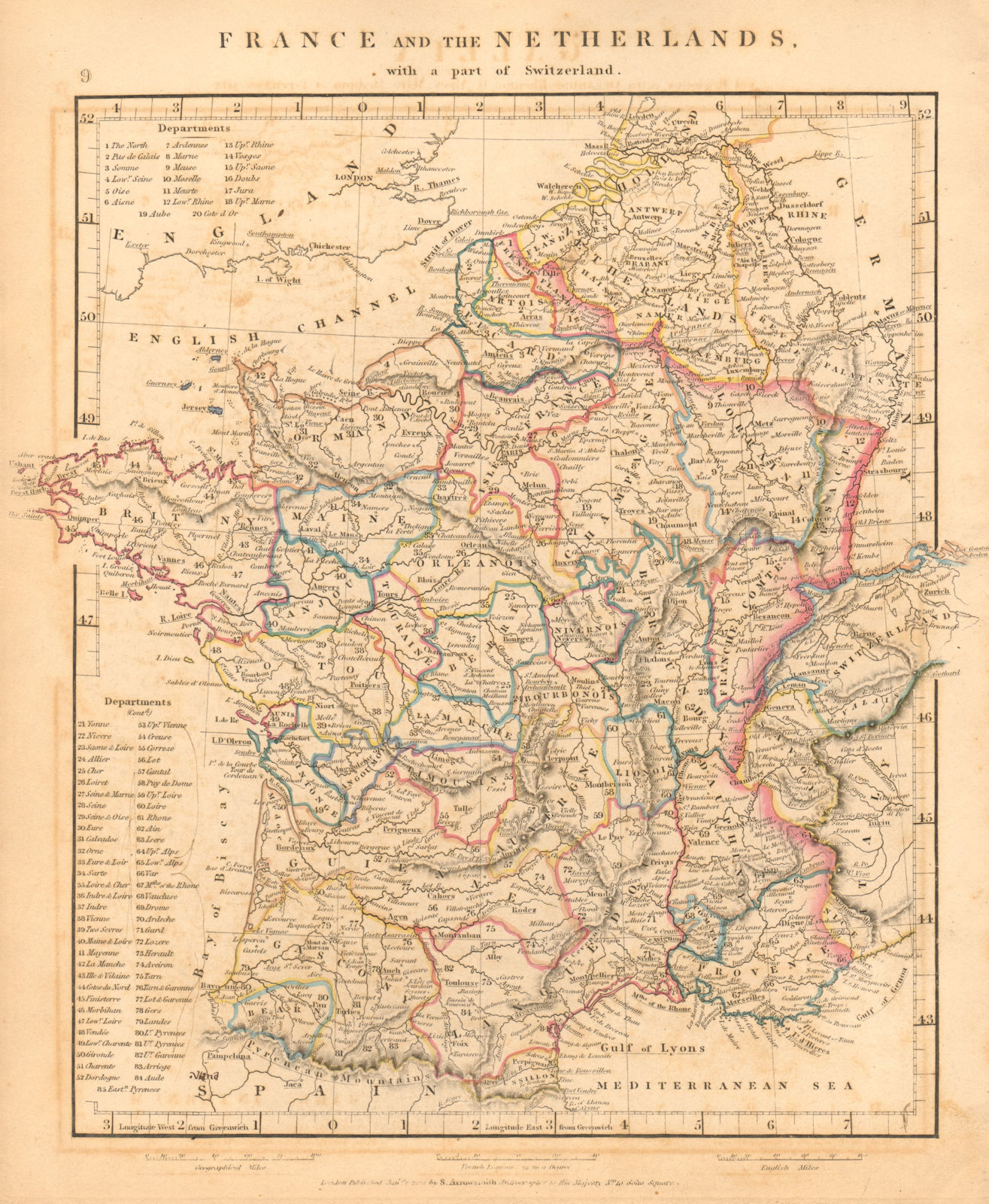 Associate Product FRANCE & the Netherlands with a part of Switzerland. Benelux ARROWSMITH 1828 map