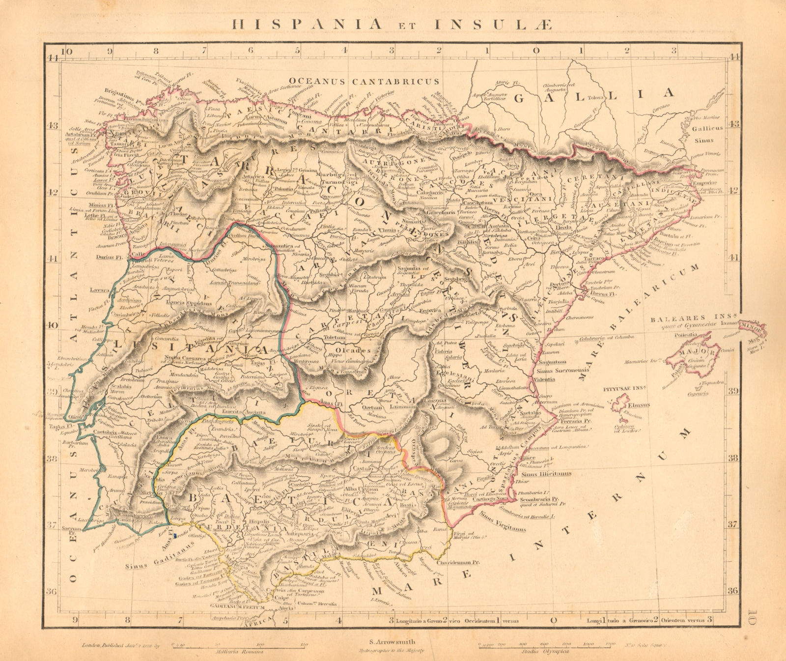 ANCIENT ROMAN IBERIA. Hispania & Insulae. Spain Portugal. ARROWSMITH 1828 map
