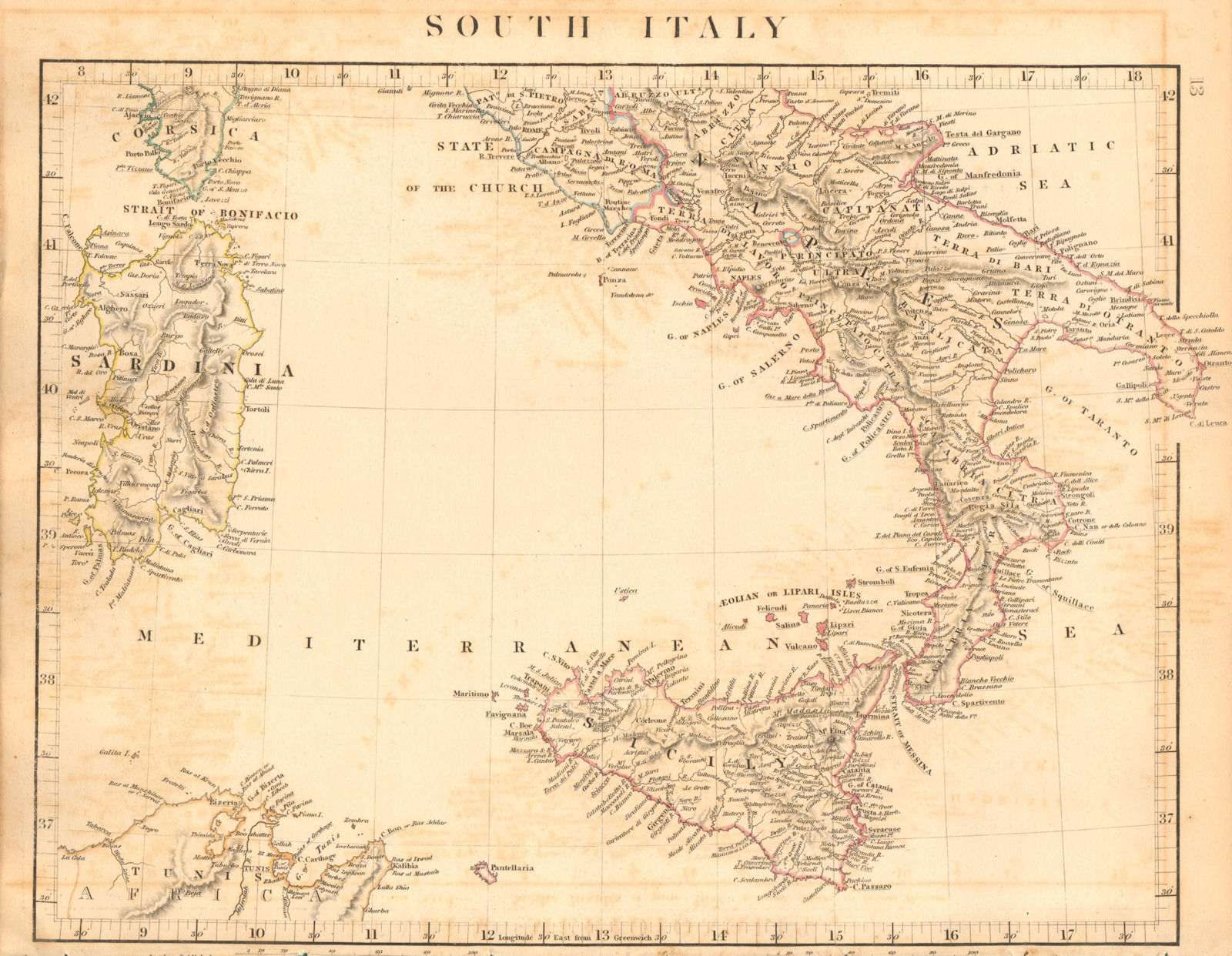 SOUTHERN ITALY. Naples Sardinia Sicily. ARROWSMITH 1828 old antique map chart