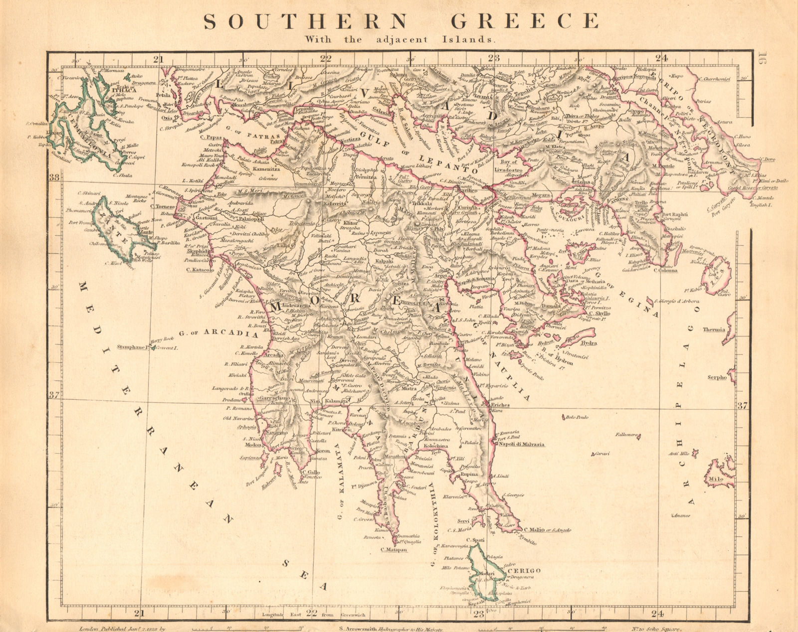 PELOPONNESE. Southern Greece Ionian Islands Zante Kefalonia. ARROWSMITH 1828 map
