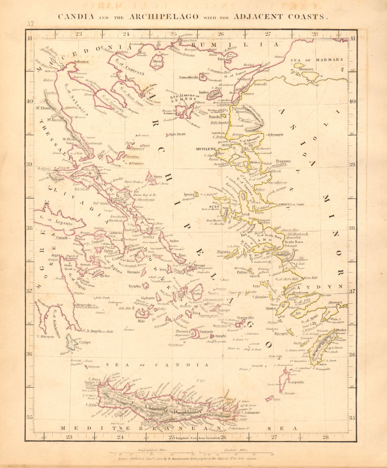 AEGEAN ISLANDS. Crete Cyclades Dodecanese Sporades. Greece. ARROWSMITH 1828 map