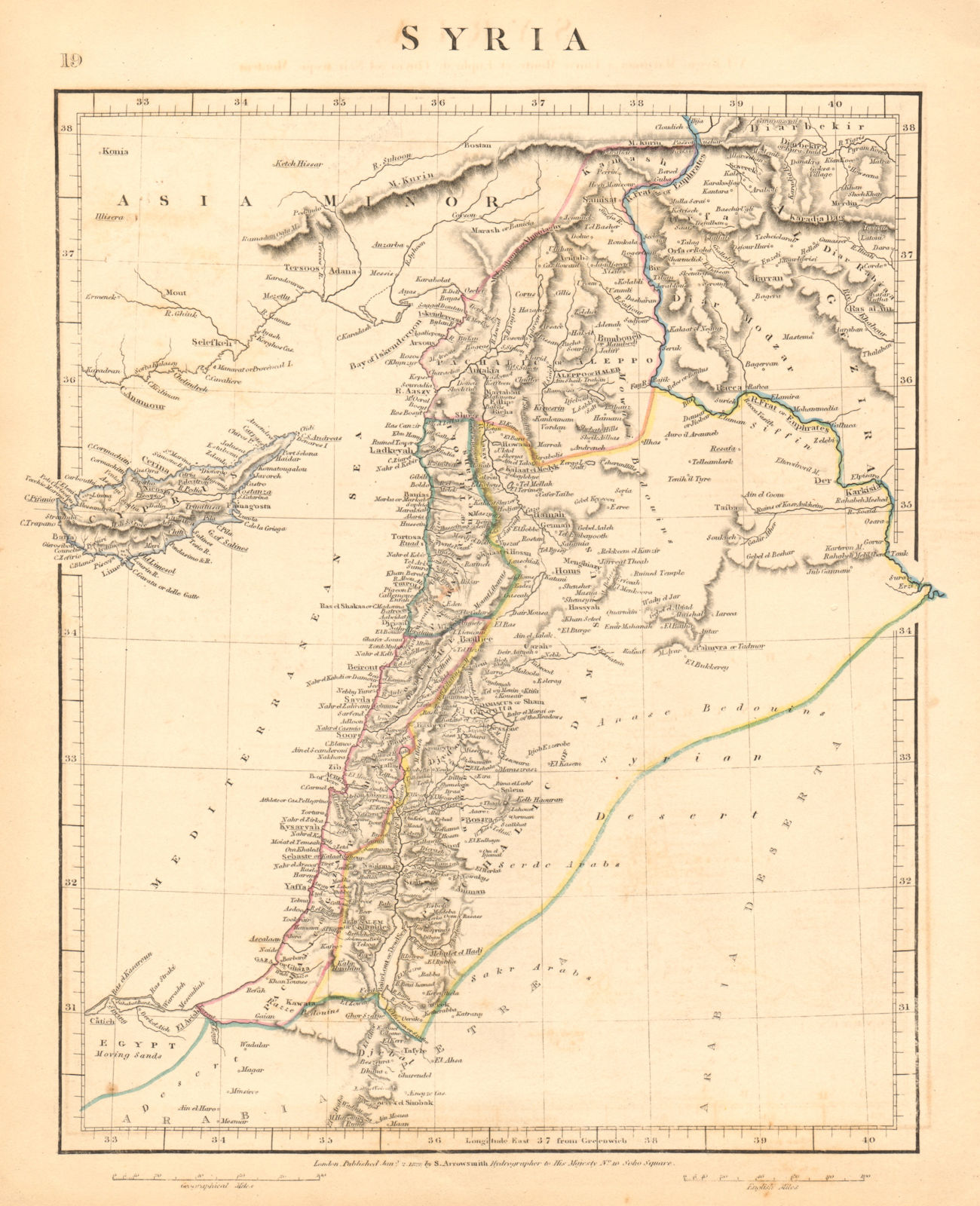LEVANT. Syria. Cyprus Israel Palestine Jordan Lebanon. ARROWSMITH 1828 old map