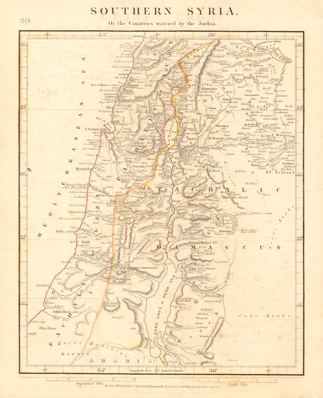 Associate Product PALESTINE. Southern Syria. Jordan valley. Israel. Dead Sea. ARROWSMITH 1828 map