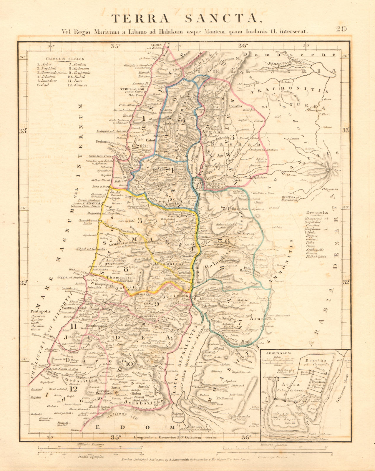 Associate Product ANCIENT PALESTINE. Terra Sancta. Holy Land. 12 tribes Israel ARROWSMITH 1828 map