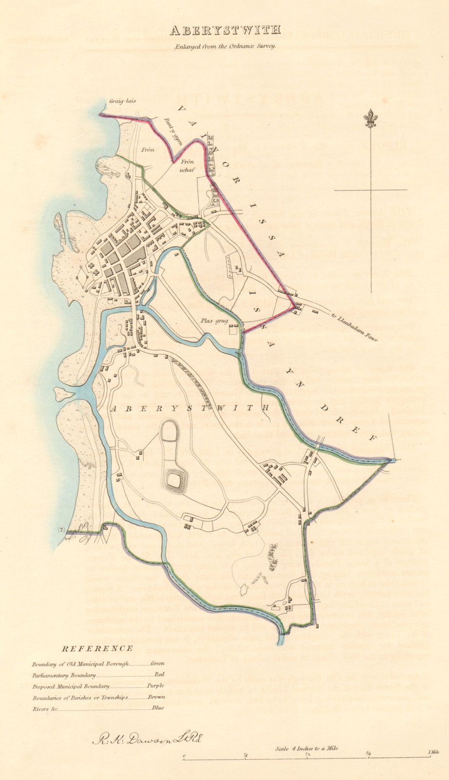 ABERYSTWYTH borough/town plan. BOUNDARY COMMISSION. Wales. DAWSON 1837 old map
