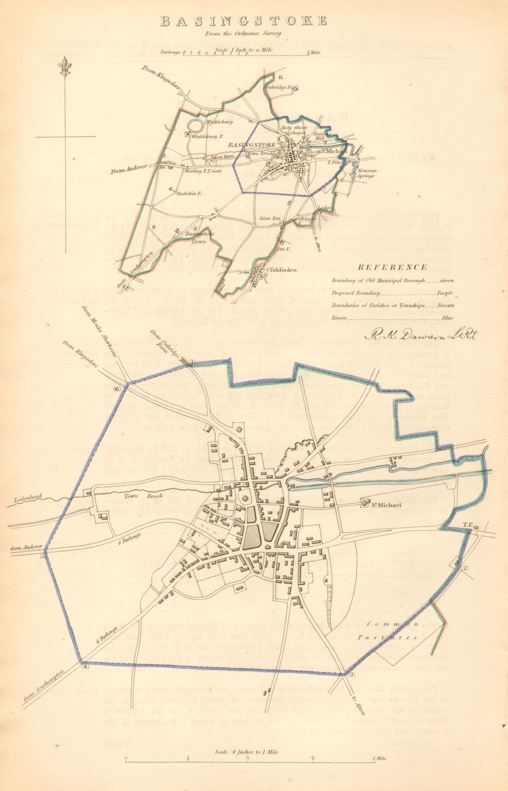 BASINGSTOKE borough/town plan. BOUNDARY COMMISSION. Hampshire. DAWSON 1837 map
